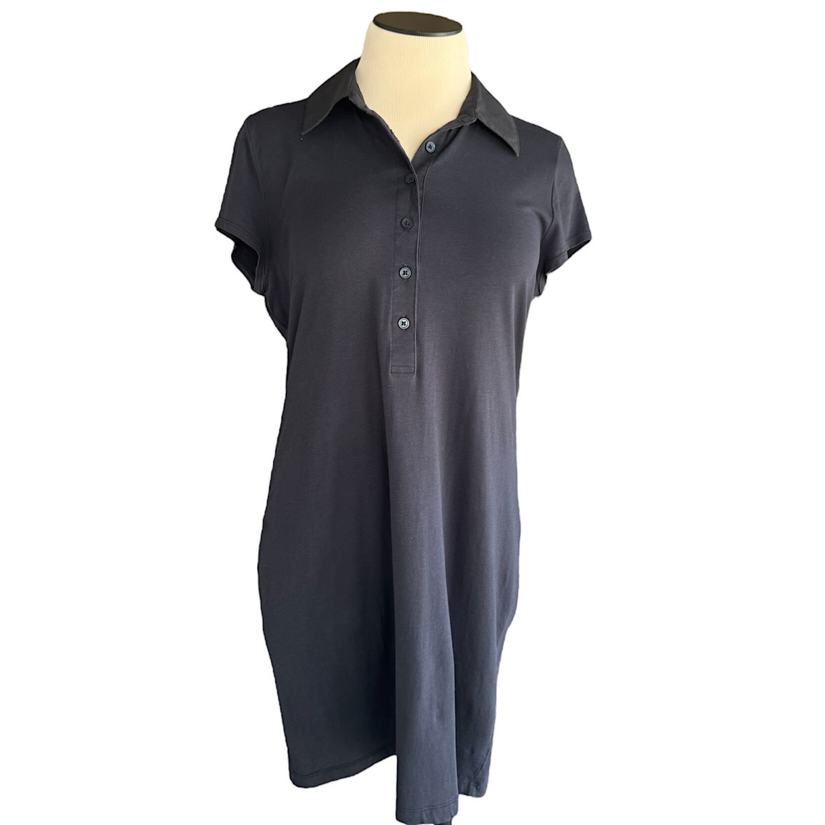 LOFT Black Ultra Soft 1/4 Button Collared Dress Size Large-RF
