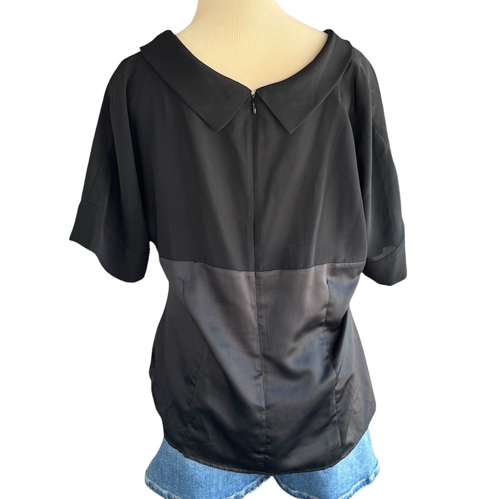 Worthington Black Satin Short Sleeve Blouse Size XL - RF