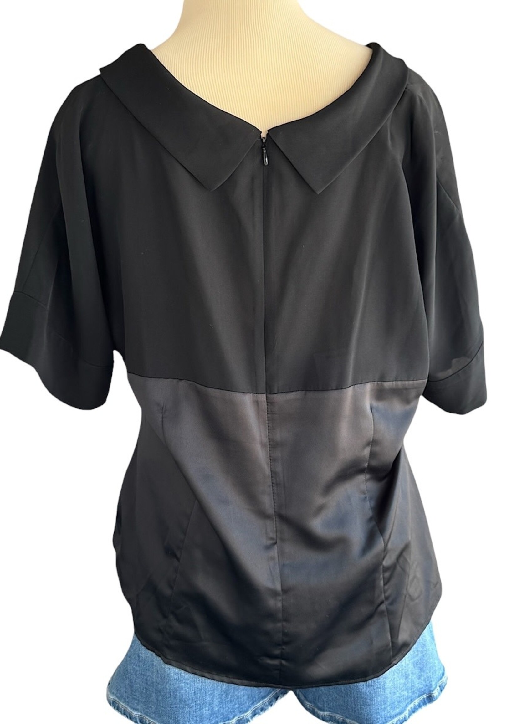 worthington Worthington Black Satin Short Sleeve Blouse Size XL - RF