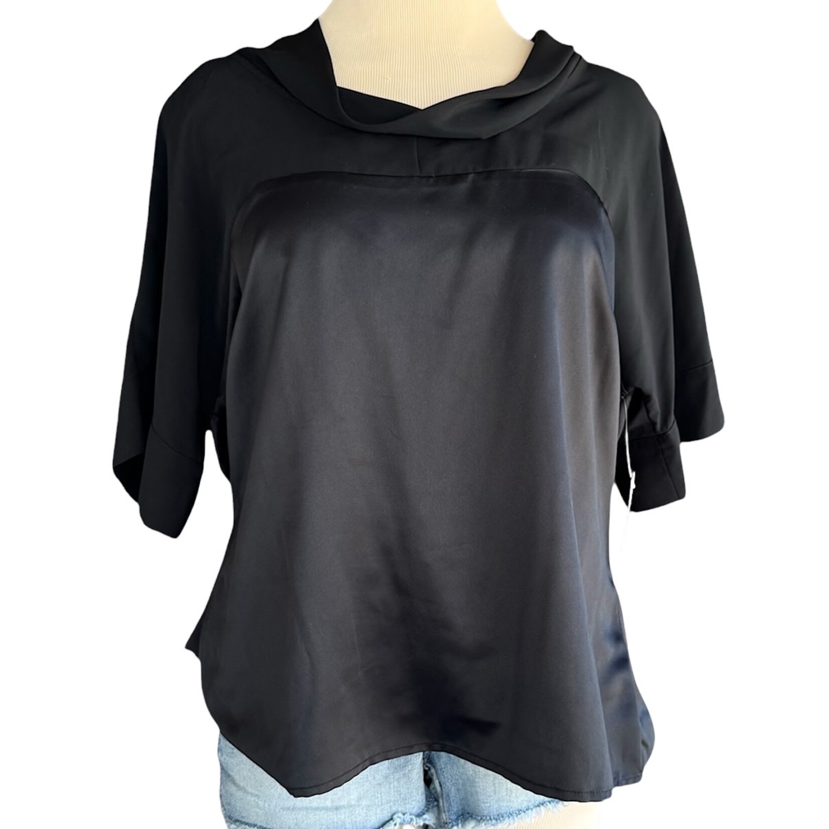 Worthington Black Satin Short Sleeve Blouse Size XL - RF