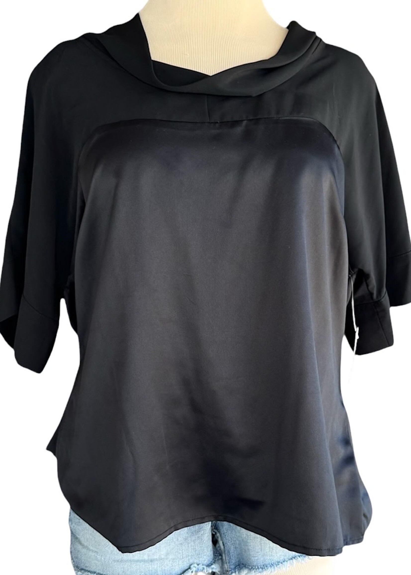 worthington Worthington Black Satin Short Sleeve Blouse Size XL - RF