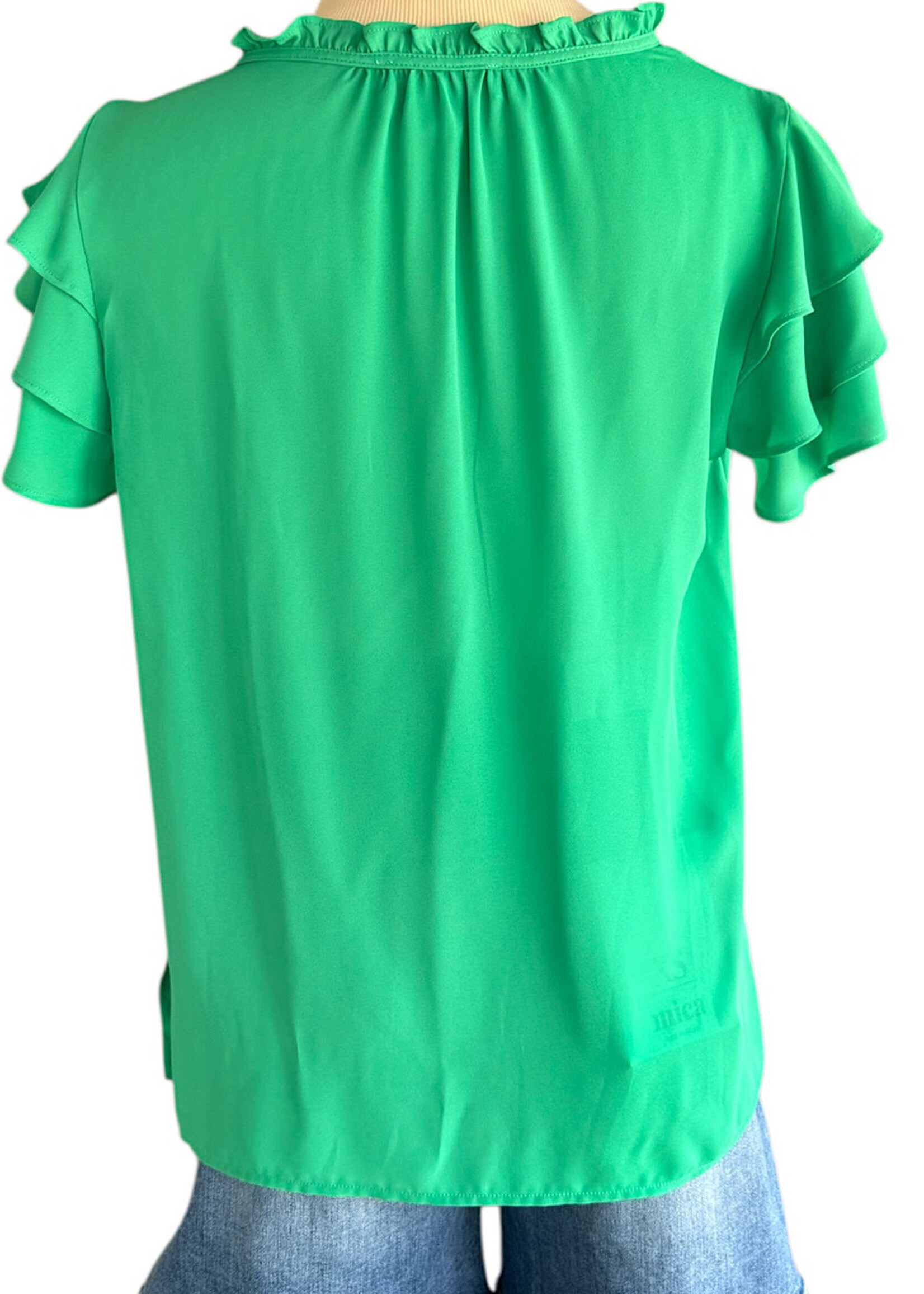 Kelly Green Tiered Sleeve Blouse Size Small -RF