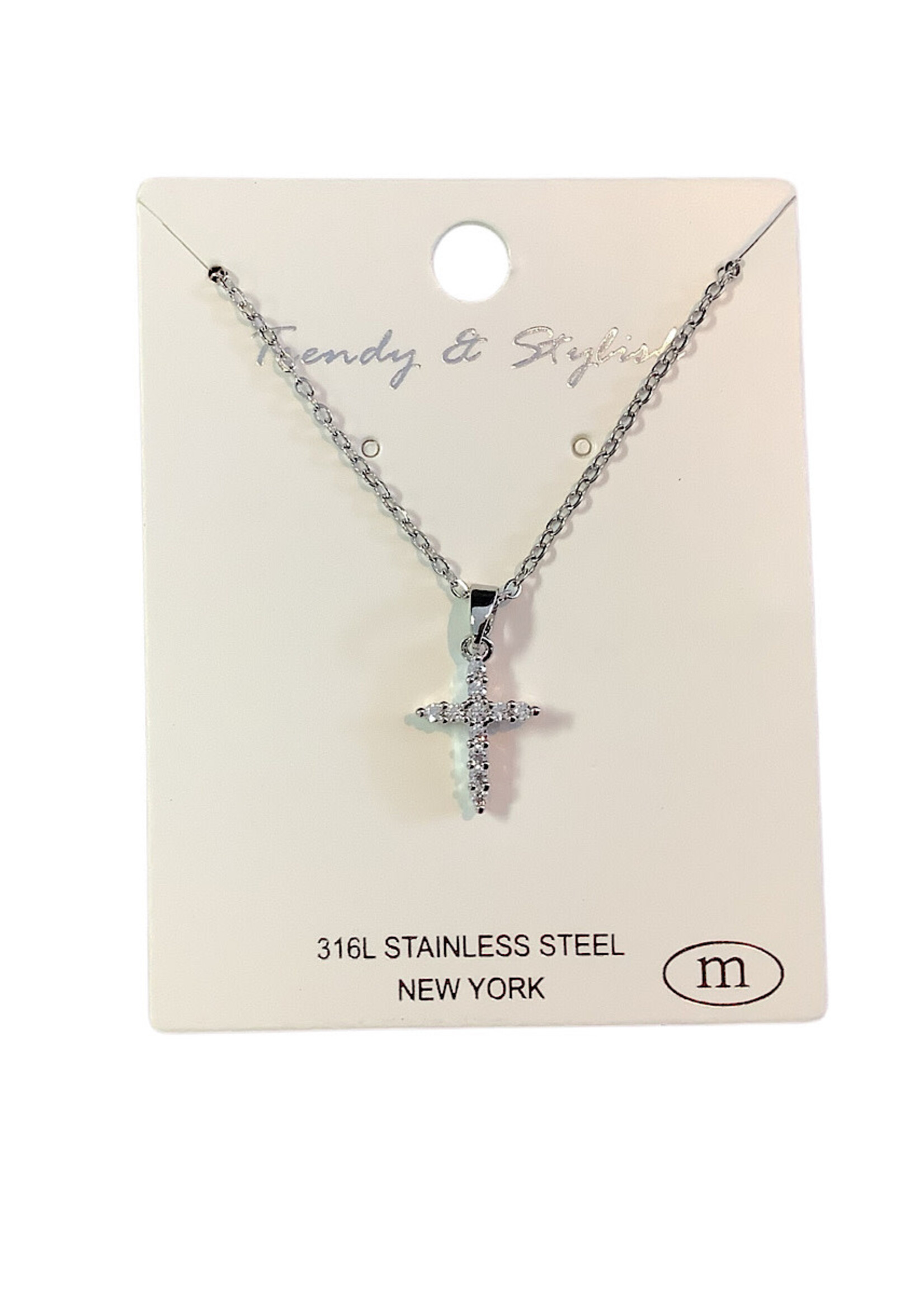 Trendy and Stylish Cross Rhinestone Necklace Stainless Steel