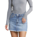 Mica Denim MICA MDP-K3480 Cyan Light Blue Denim Mini Skirt w/ Raw Hem