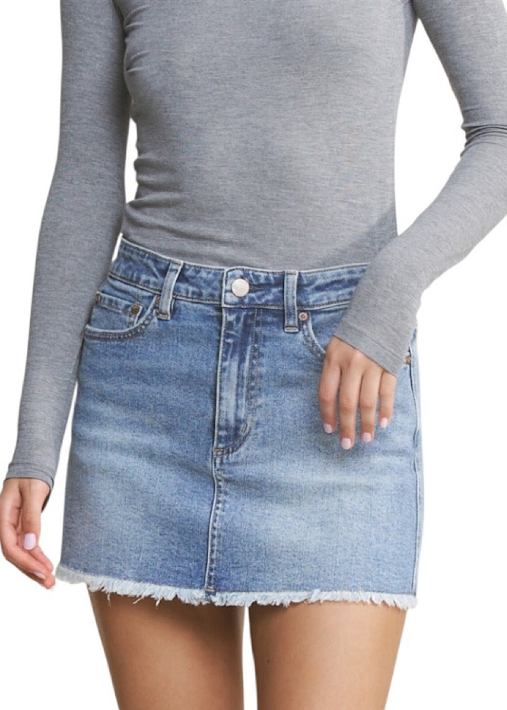 Mica Denim MICA MDP-K3480 Cyan Light Blue Denim Mini Skirt w/ Raw Hem