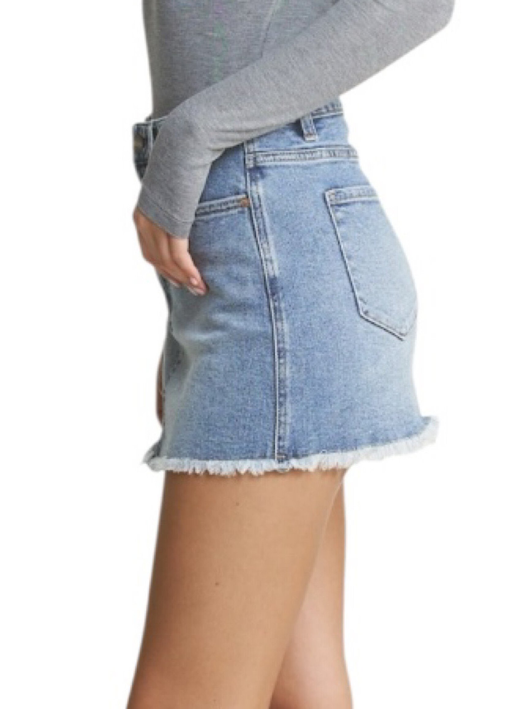 Mica Denim MICA MDP-K3480 Cyan Light Blue Denim Mini Skirt w/ Raw Hem