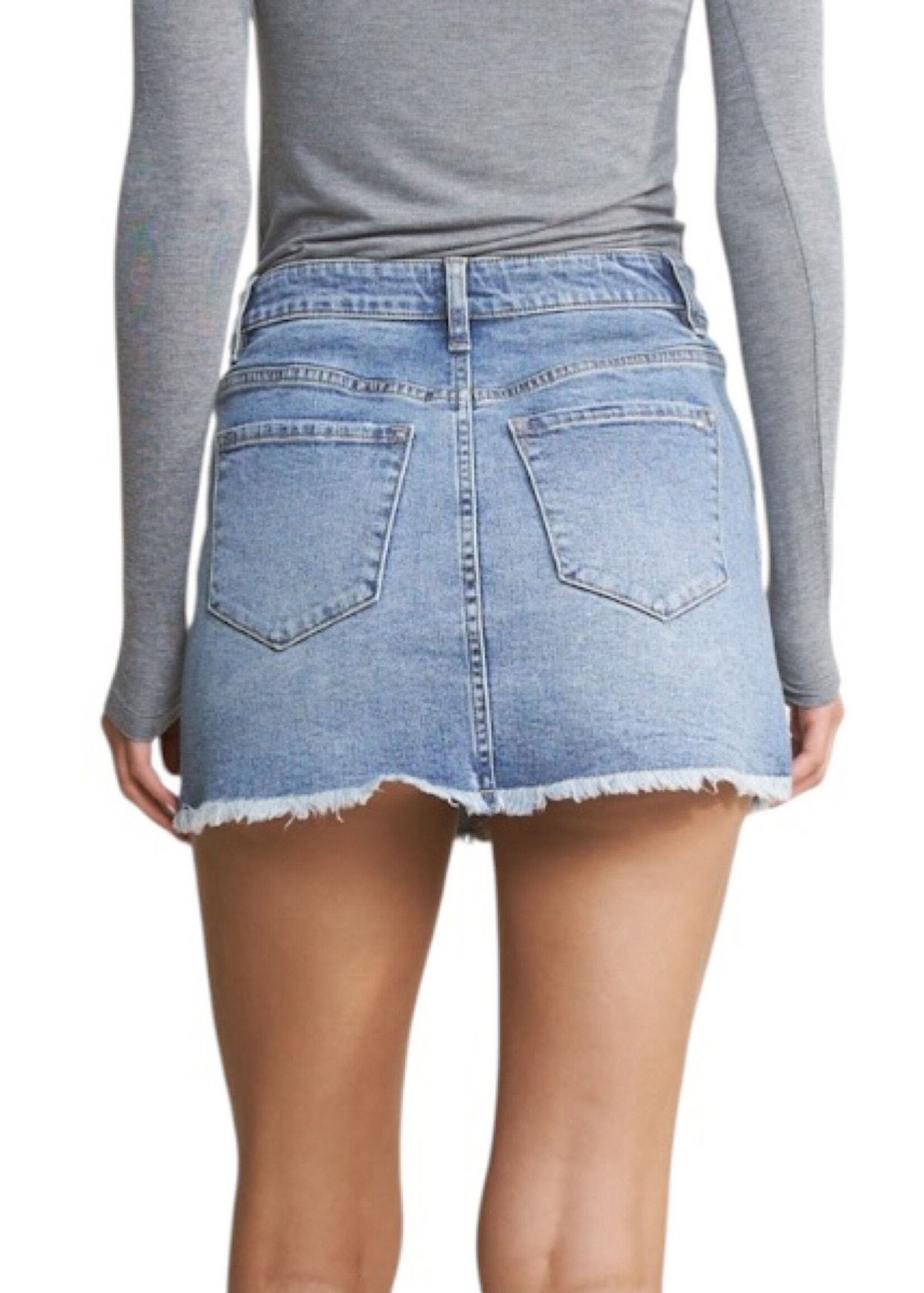 Mica Denim MICA MDP-K3480 Cyan Light Blue Denim Mini Skirt w/ Raw Hem