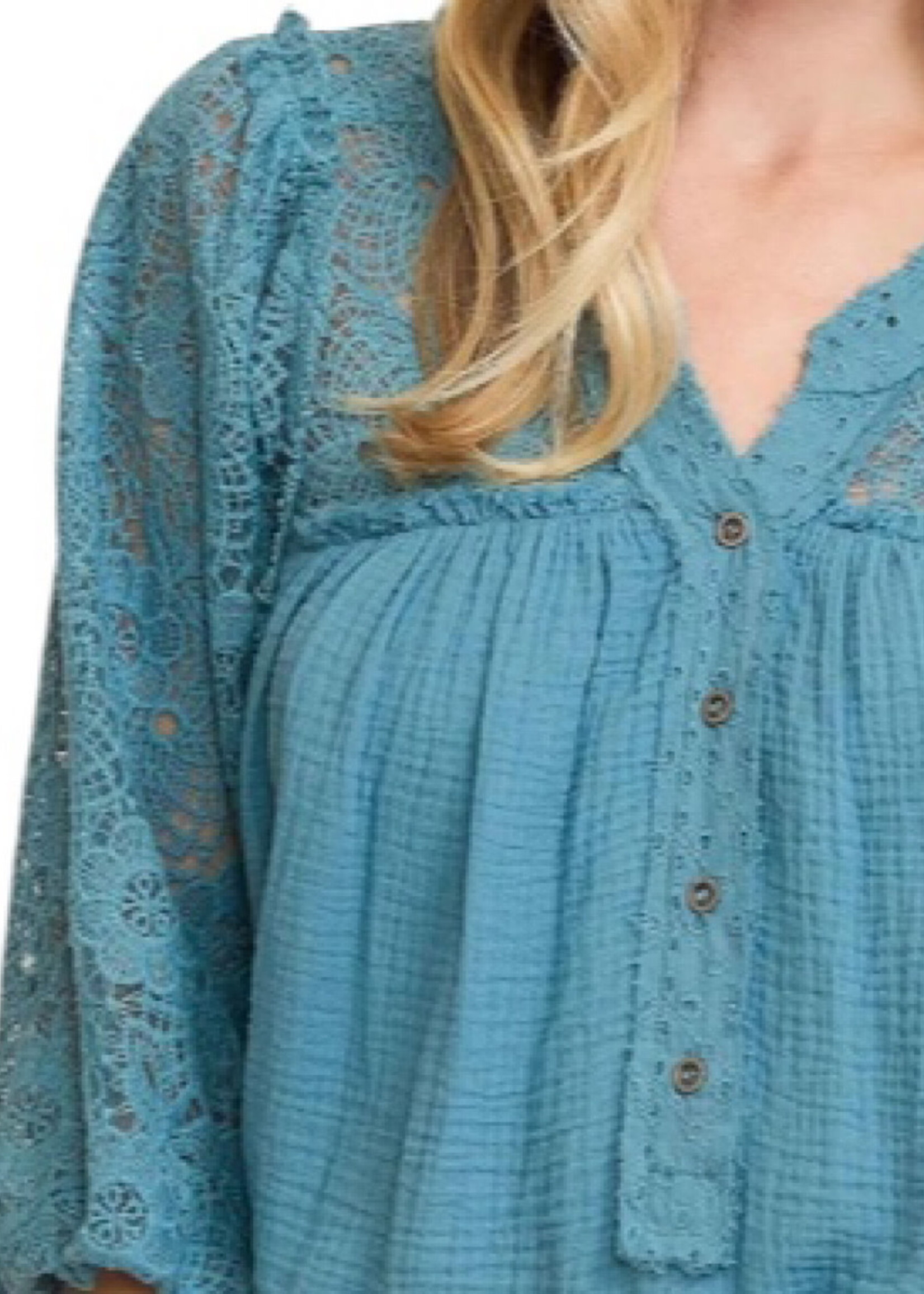 Light Blue Lace Detail Henley Top