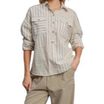 Tan Colorblocked Half Button Down Shirt
