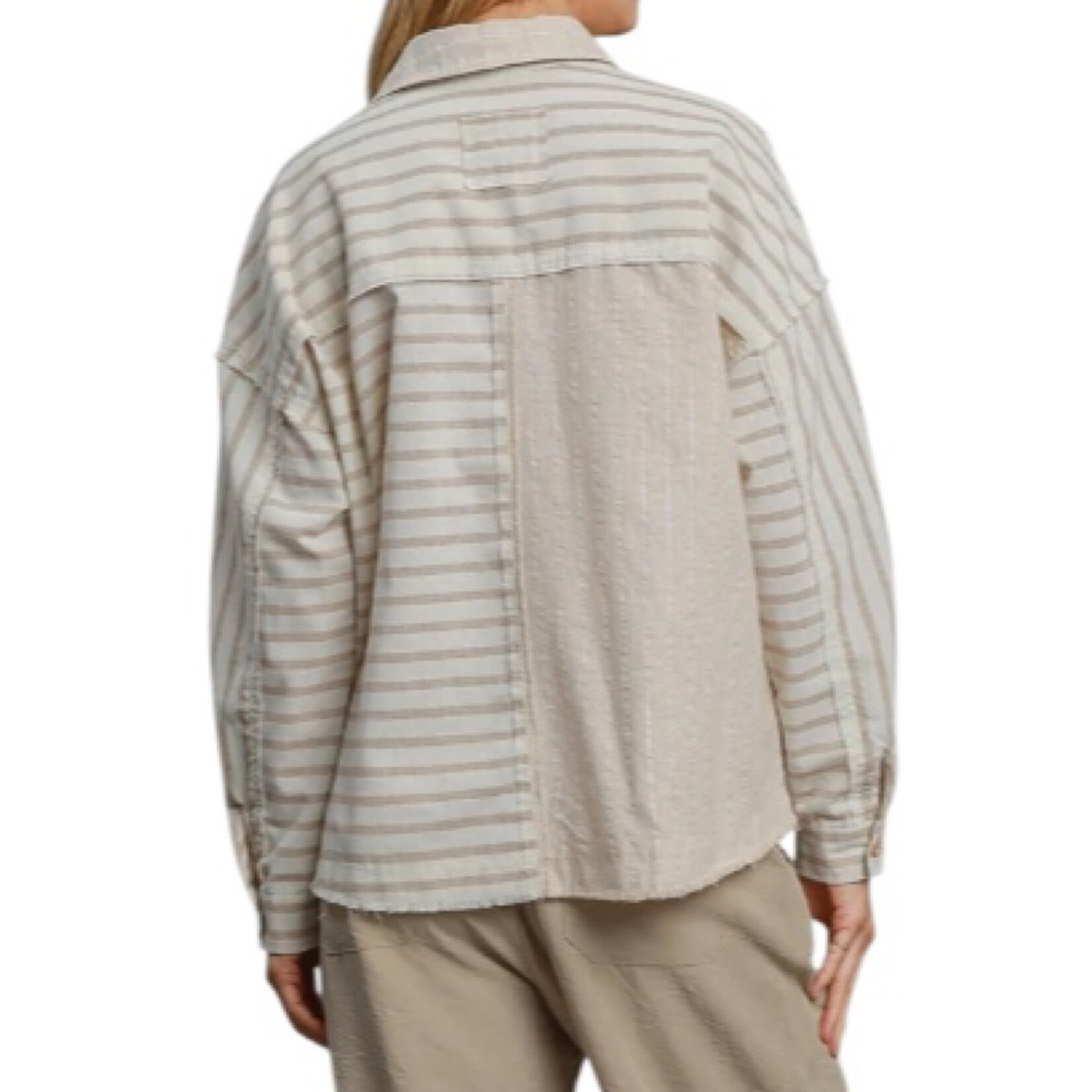 Tan Colorblocked Half Button Down Shirt