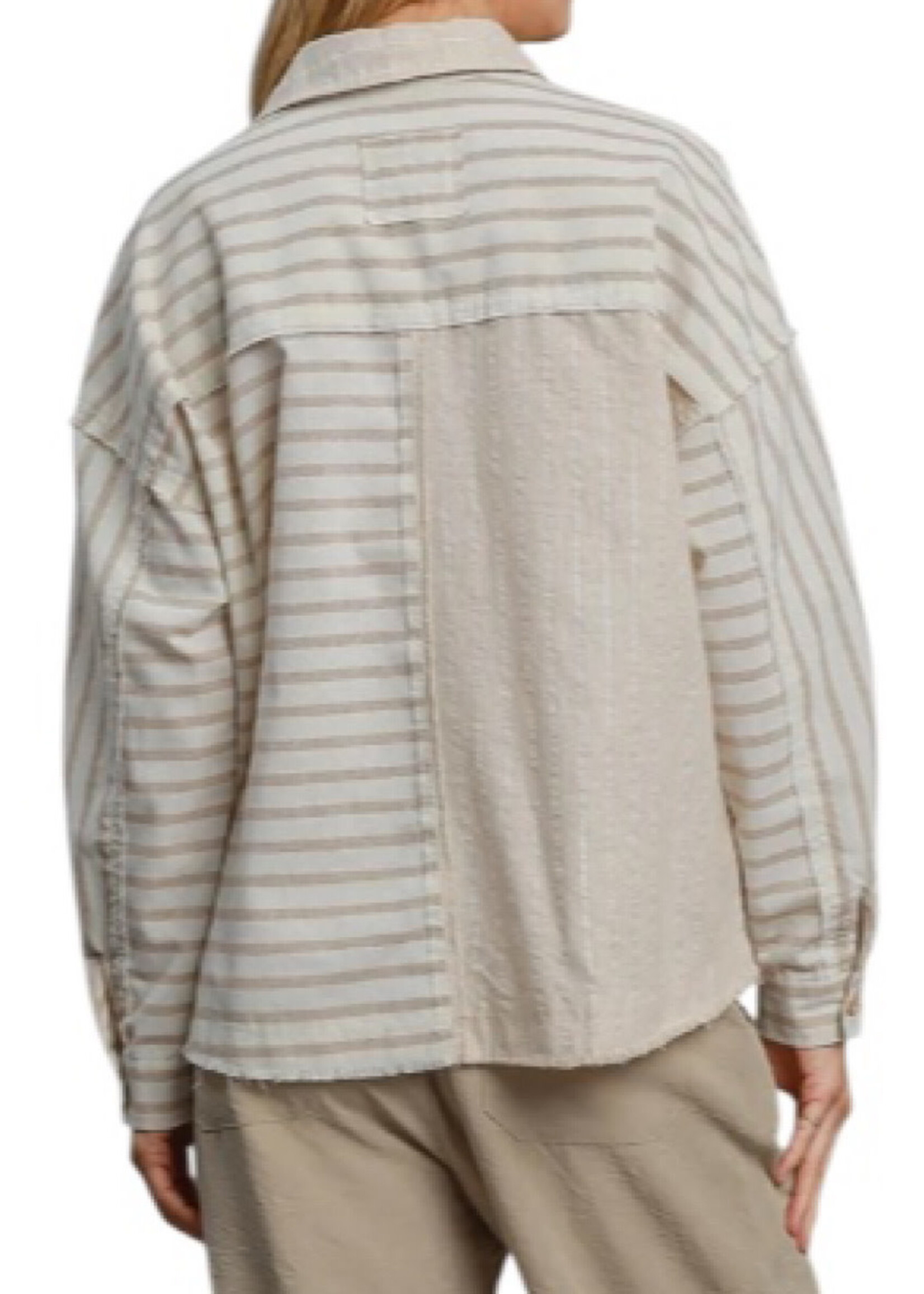 Tan Colorblocked Half Button Down Shirt