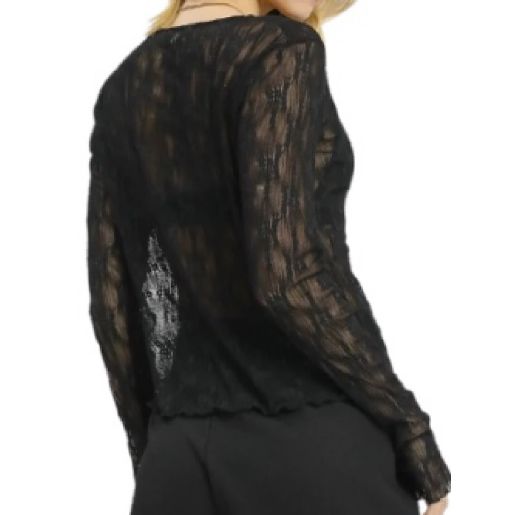 Black Lace Textured Long Sleeve Top