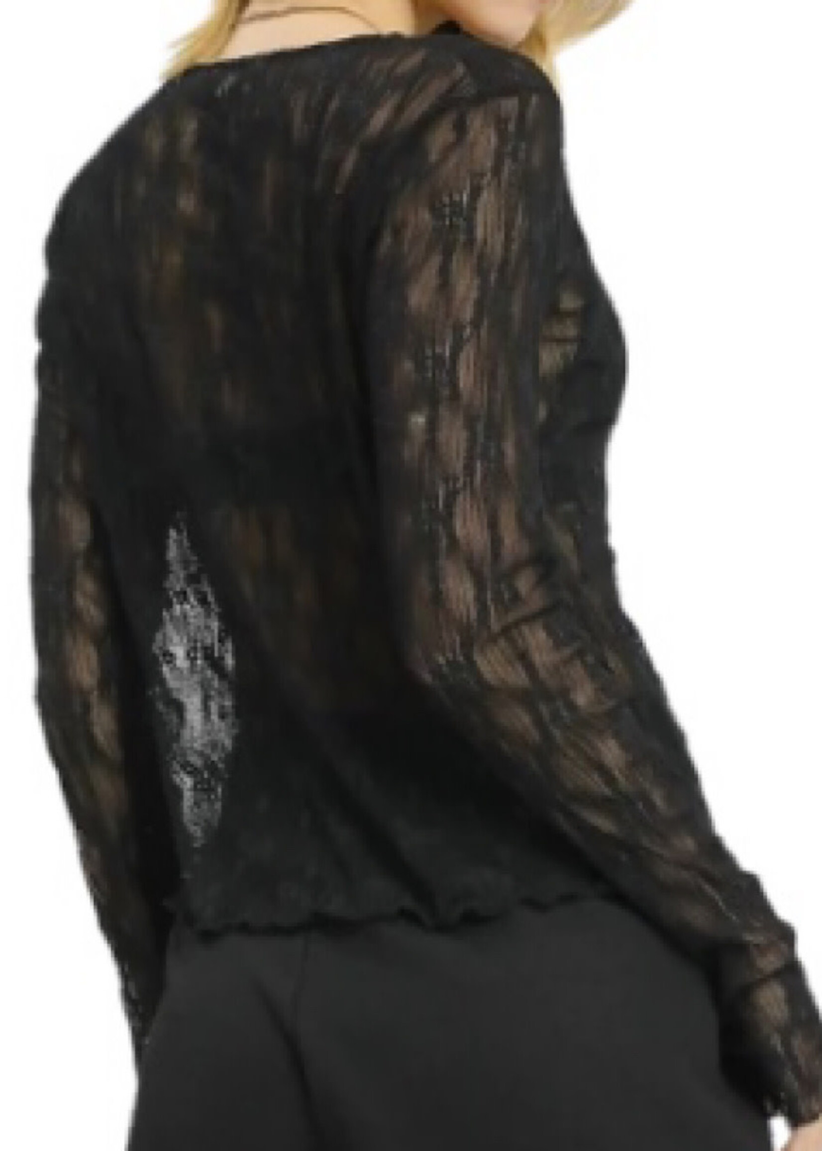Black Lace Textured Long Sleeve Top