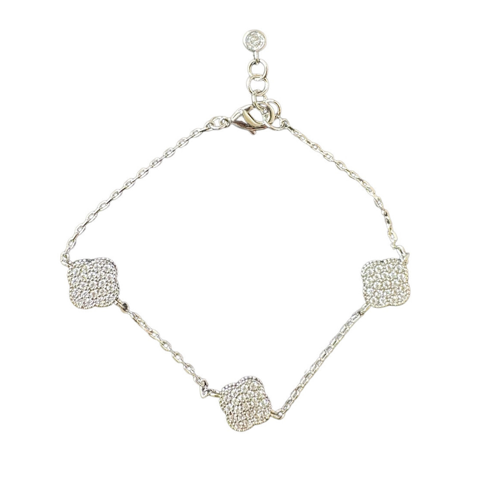 White Gold Dipped CZ Bracelet W/Diamond Charms