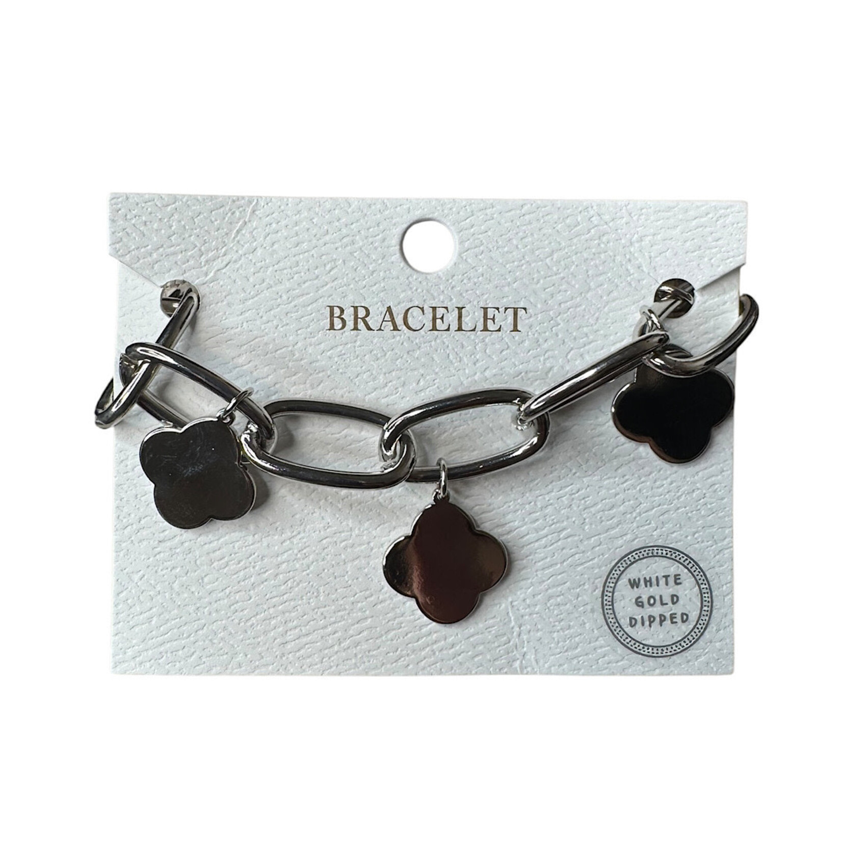 White Gold Dipped Paperclip Bracelet With Clover Charms