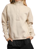 Ecru Mineral Wash Half Snap Pullover Sweatshirt