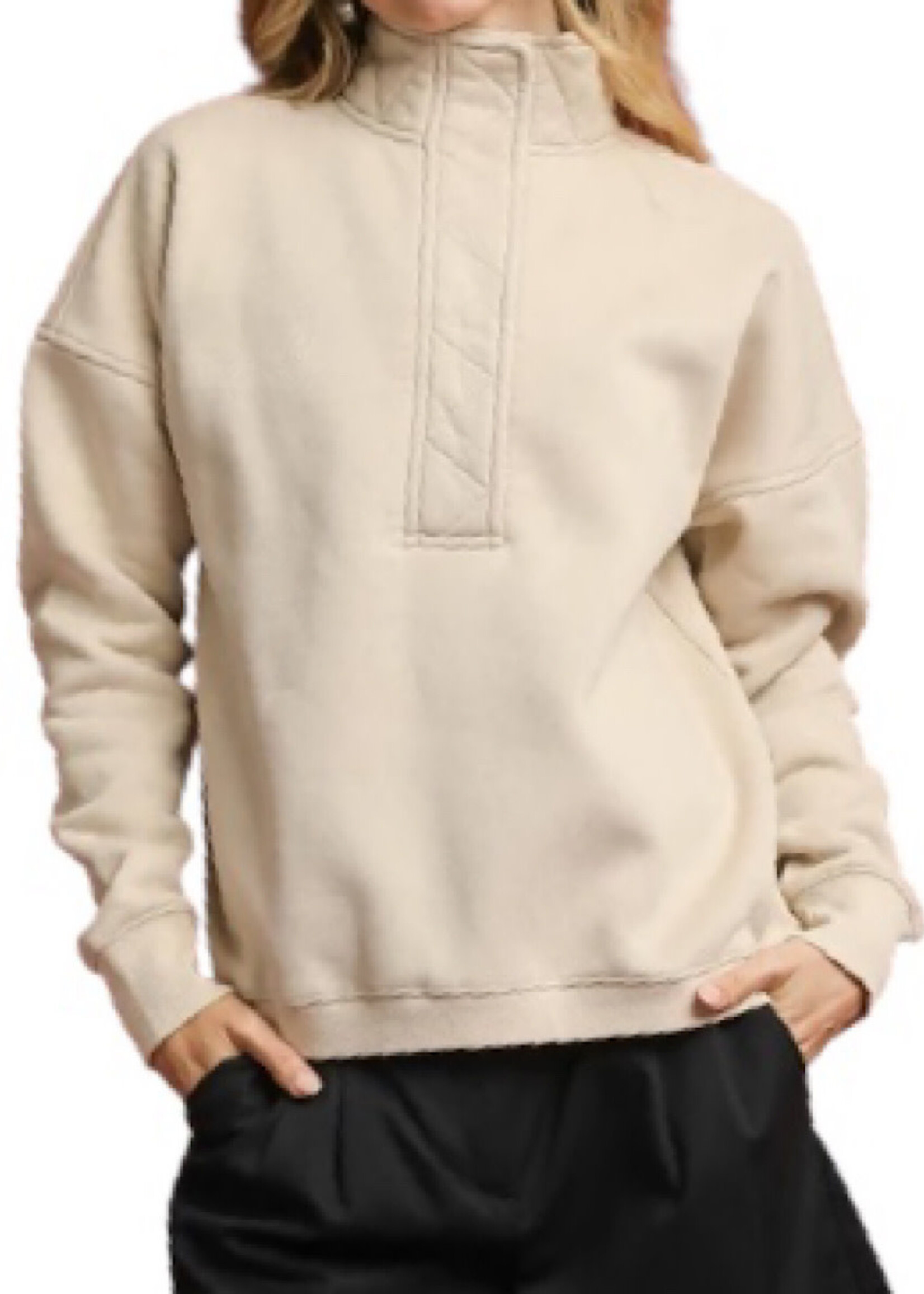 Ecru Mineral Wash Half Snap Pullover Sweatshirt