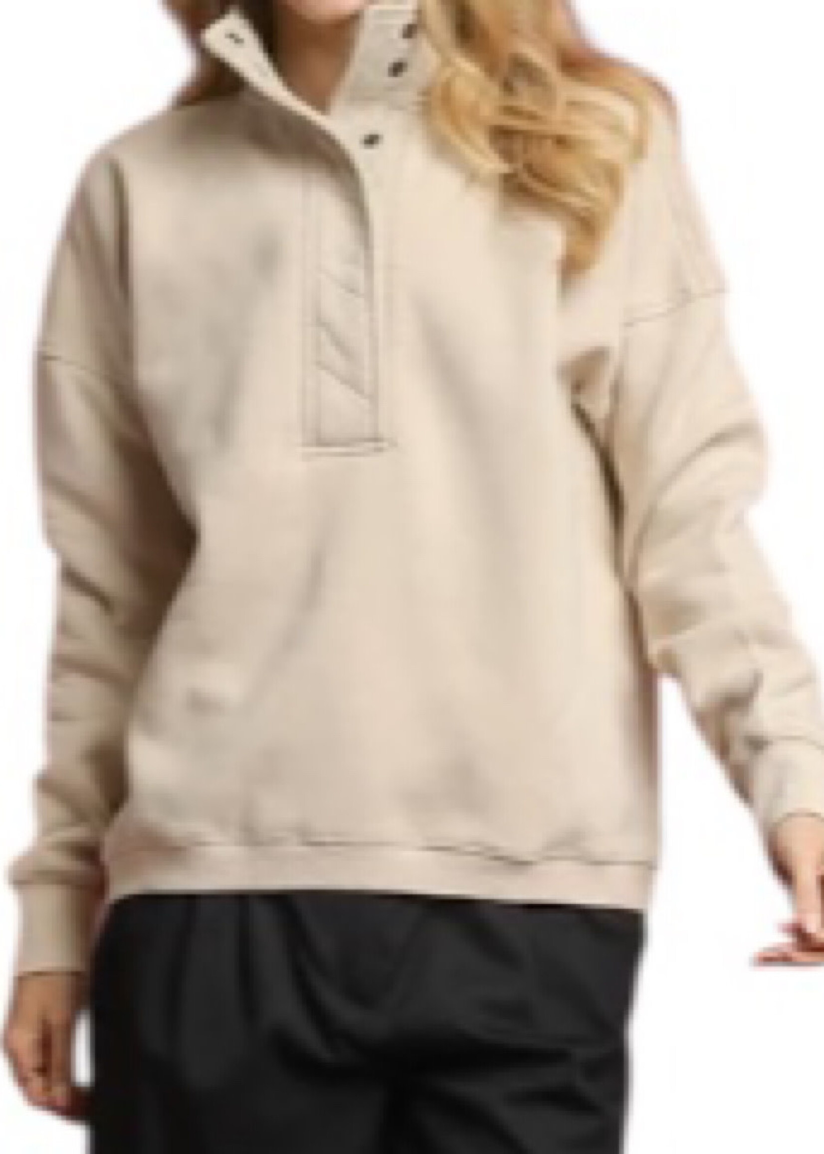 Ecru Mineral Wash Half Snap Pullover Sweatshirt