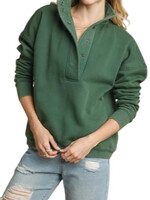 Green Mineral Wash Half Snap Pullover Sweatshirt