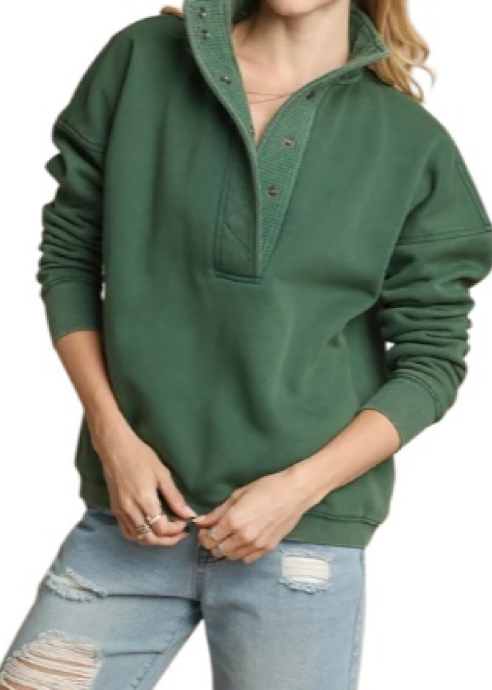 Green Mineral Wash Half Snap Pullover Sweatshirt