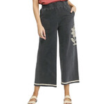 Charcoal Flower Patched Wide Leg Cropped Pants