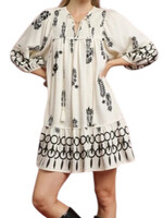 Cream Boarder Print Mini Dress with Tassels