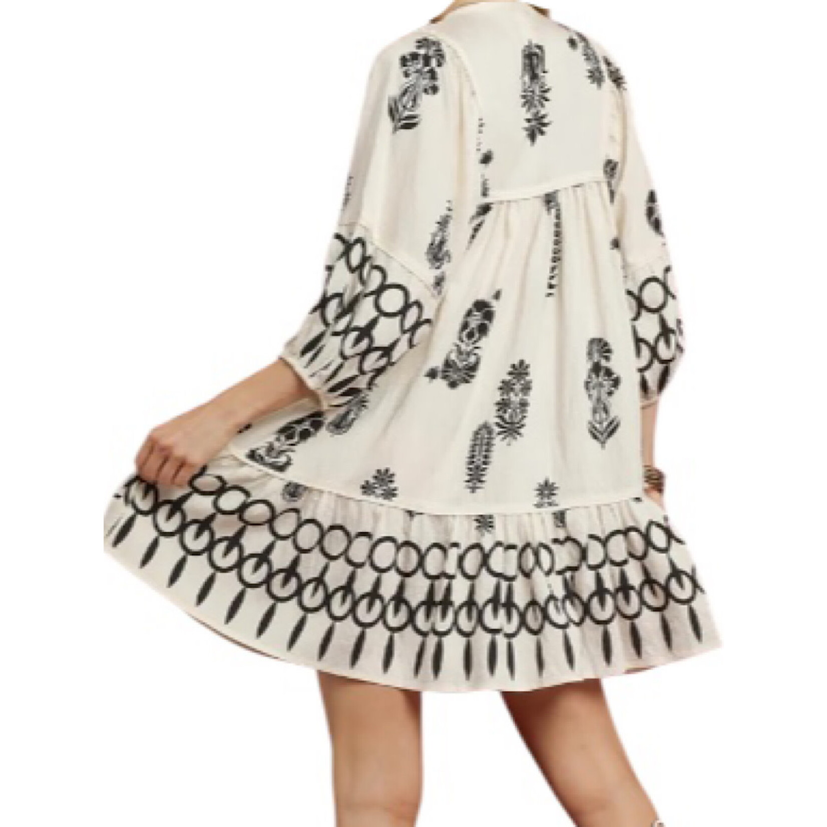Cream Boarder Print Mini Dress with Tassels