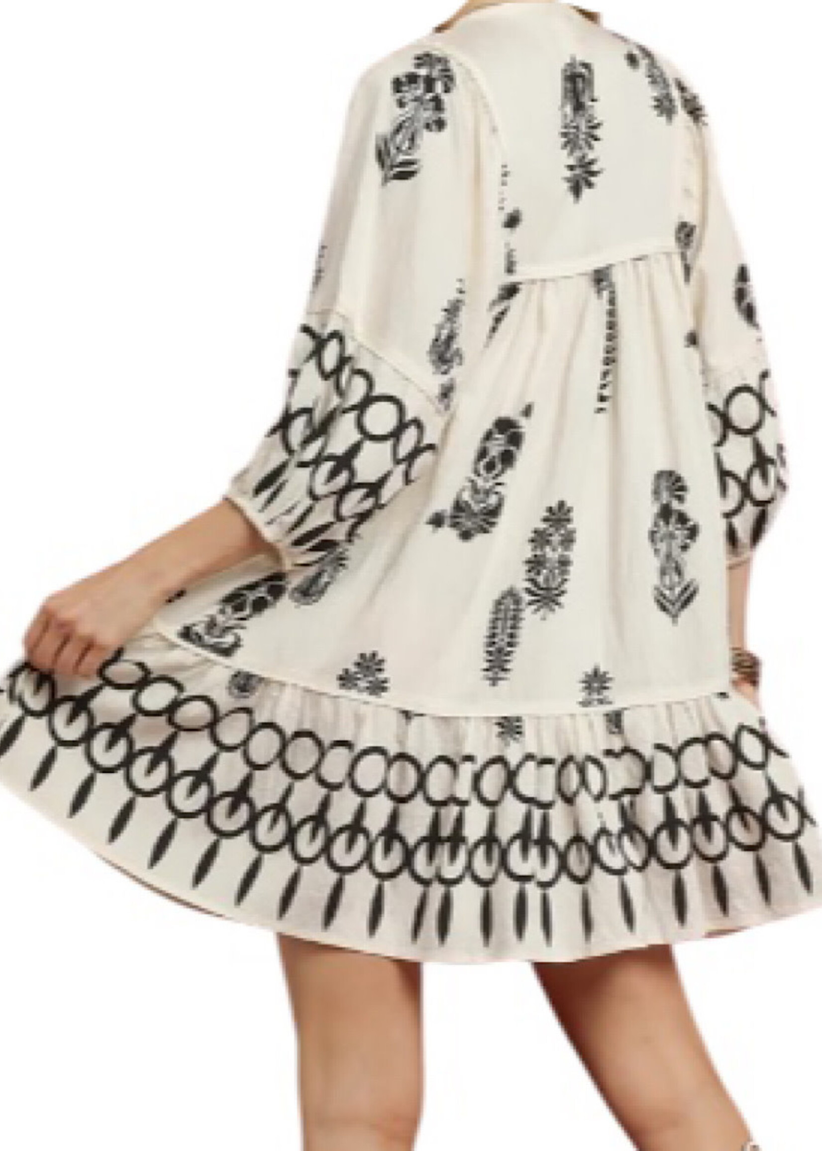 Cream Boarder Print Mini Dress with Tassels