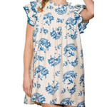 Blue Mix Manor Floral Ruffle Sleeve Mini Dress