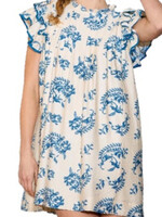 Blue Mix Manor Floral Ruffle Sleeve Mini Dress