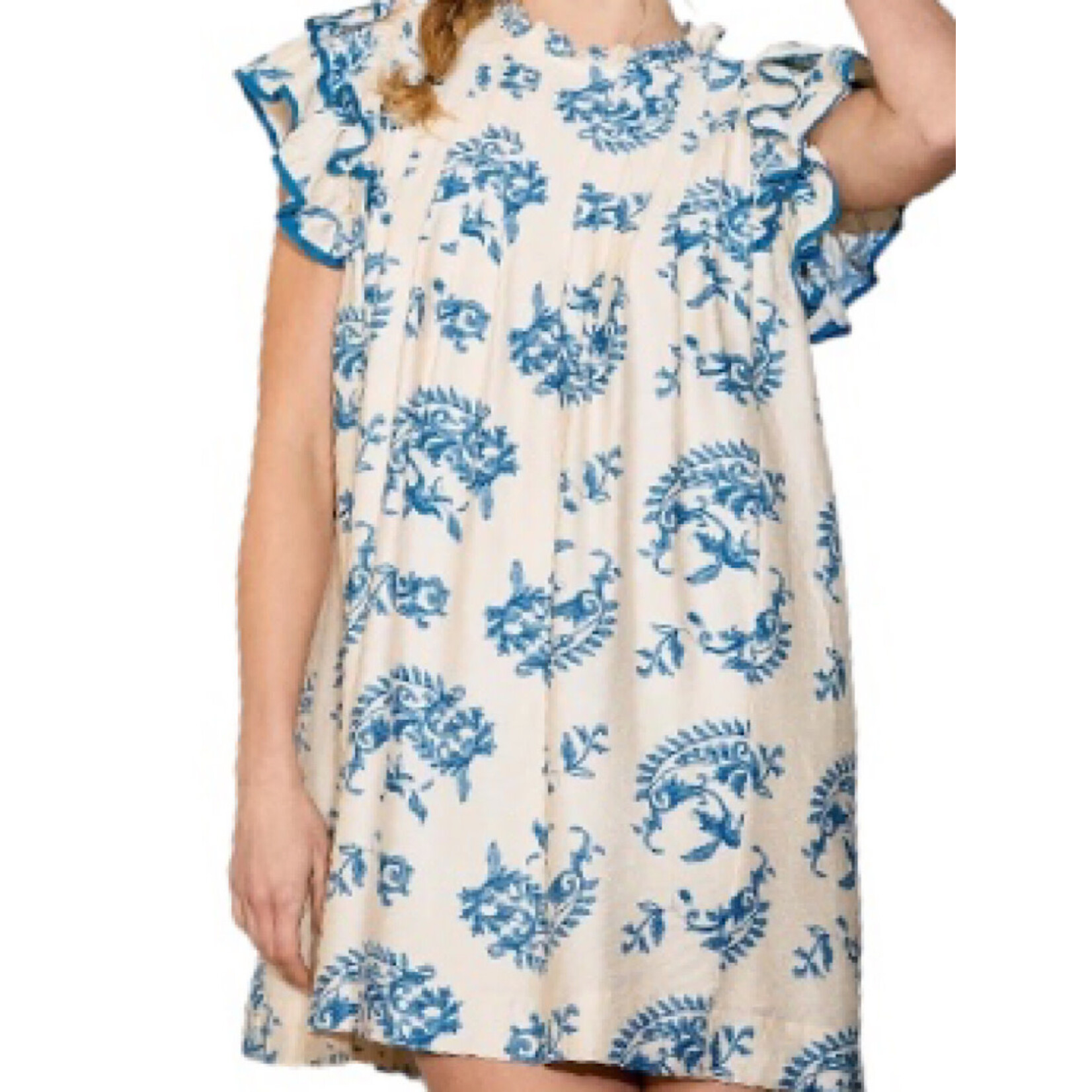 Blue Mix Manor Floral Ruffle Sleeve Mini Dress