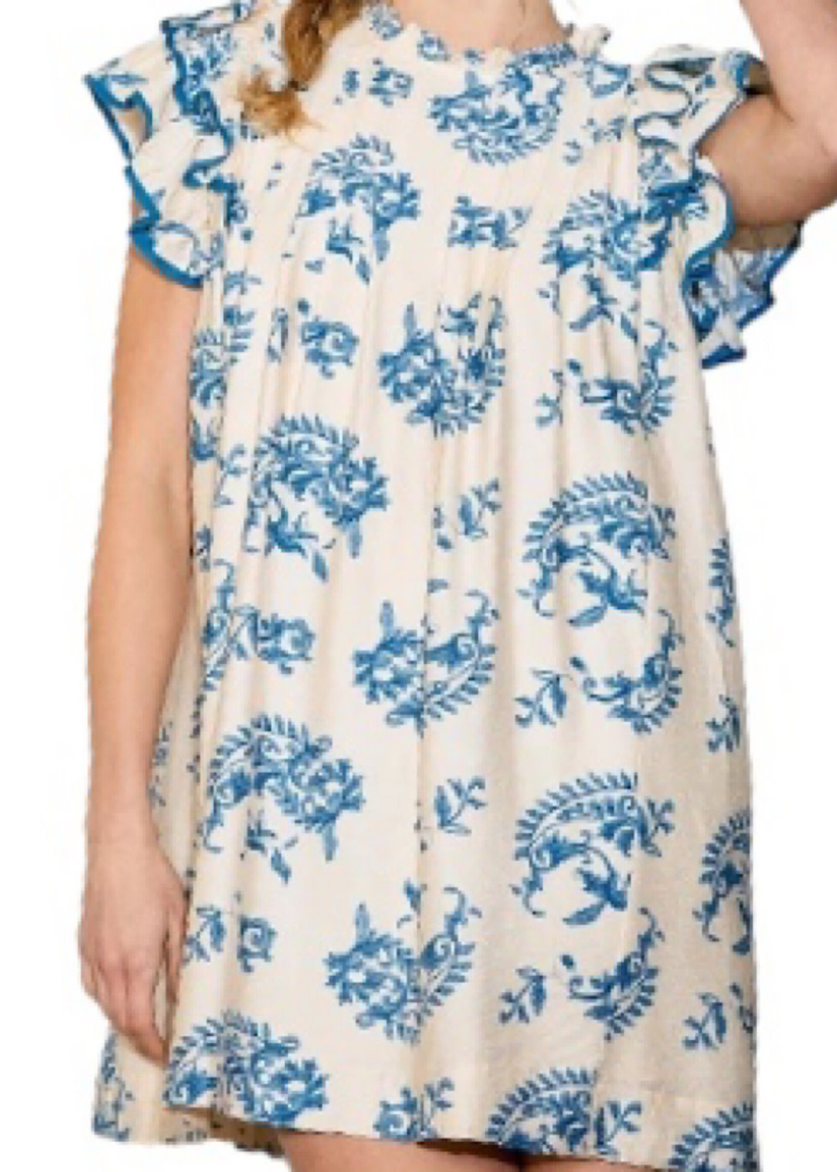 Blue Mix Manor Floral Ruffle Sleeve Mini Dress