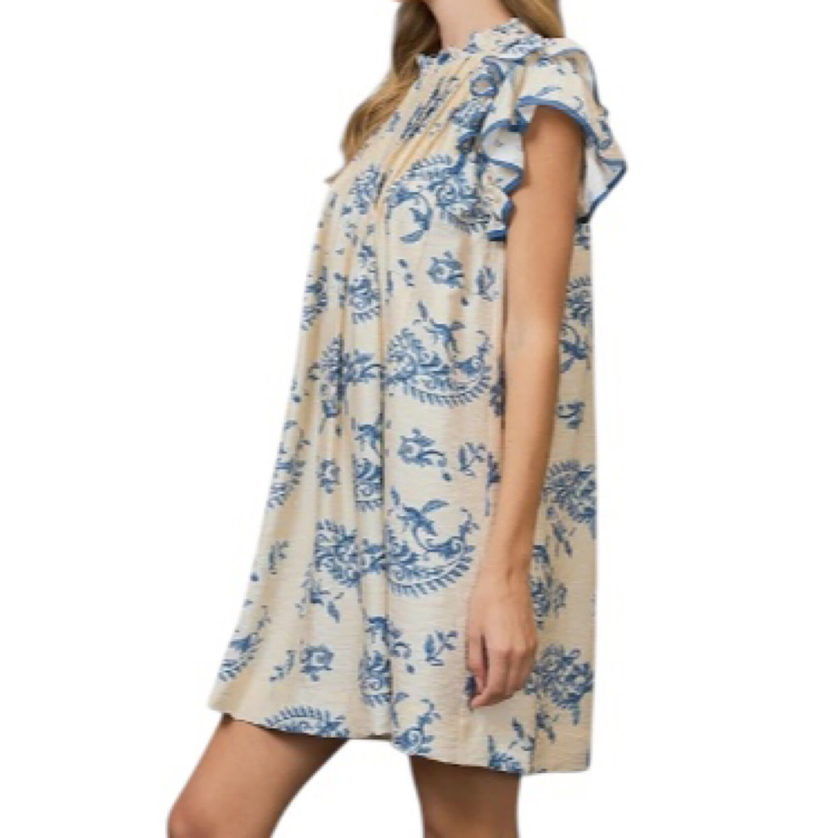 Blue Mix Manor Floral Ruffle Sleeve Mini Dress