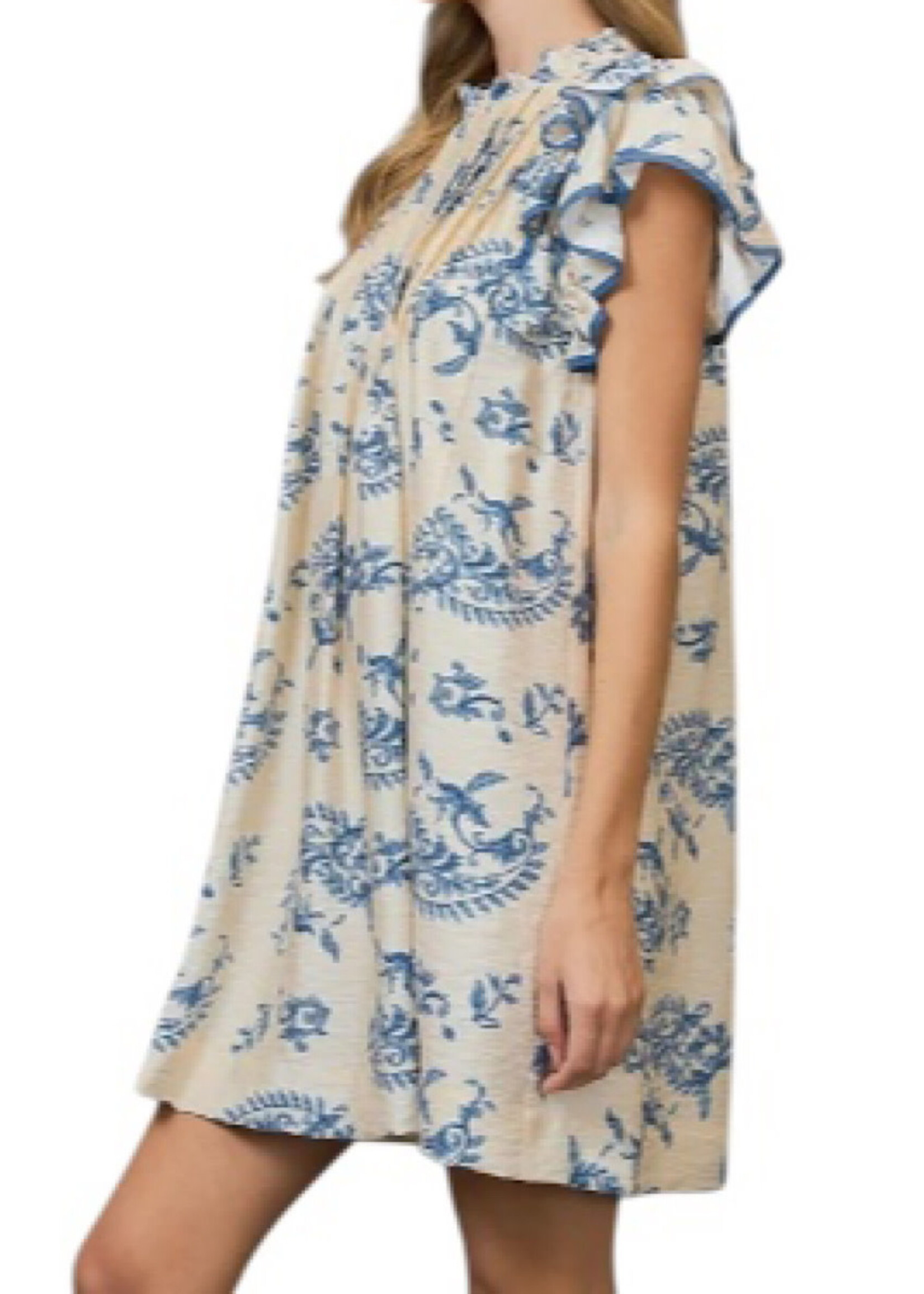 Blue Mix Manor Floral Ruffle Sleeve Mini Dress