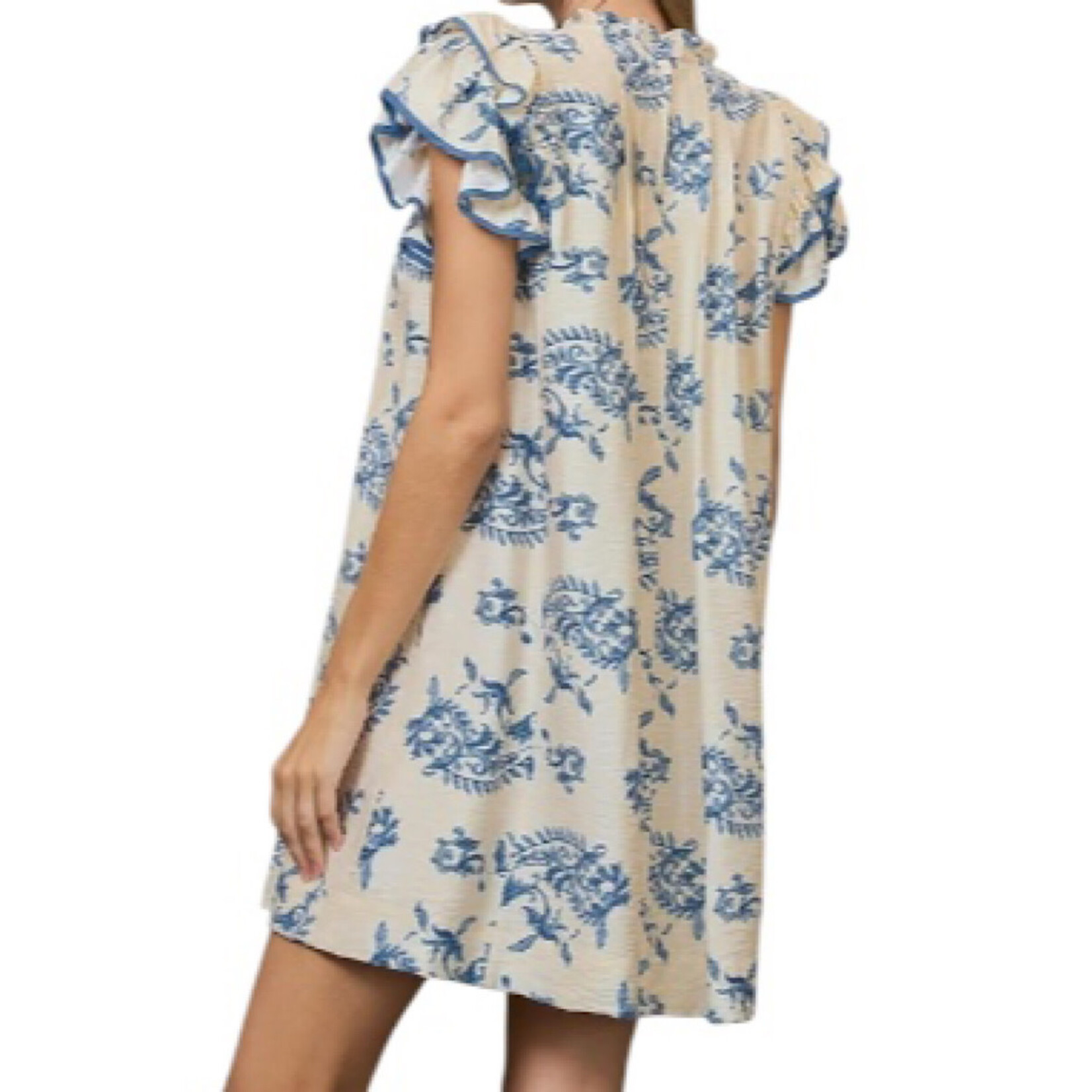 Blue Mix Manor Floral Ruffle Sleeve Mini Dress