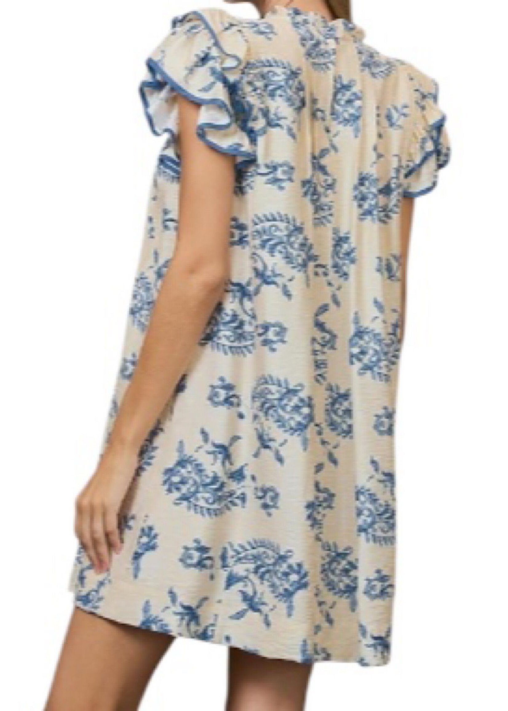 Blue Mix Manor Floral Ruffle Sleeve Mini Dress