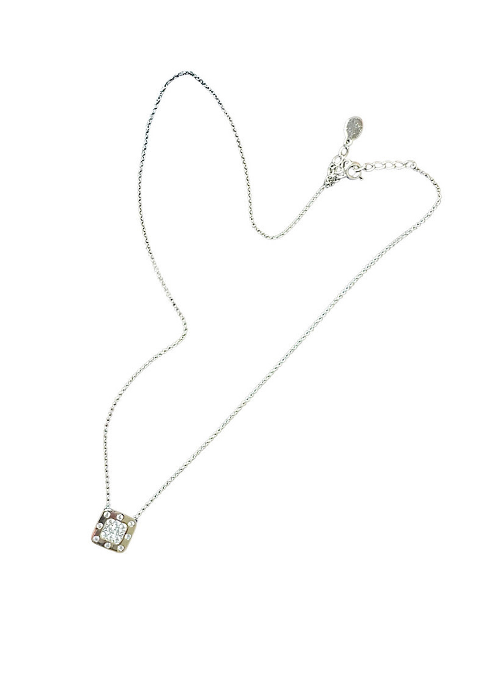 2 Unic CZ Square Tag Silver Necklace