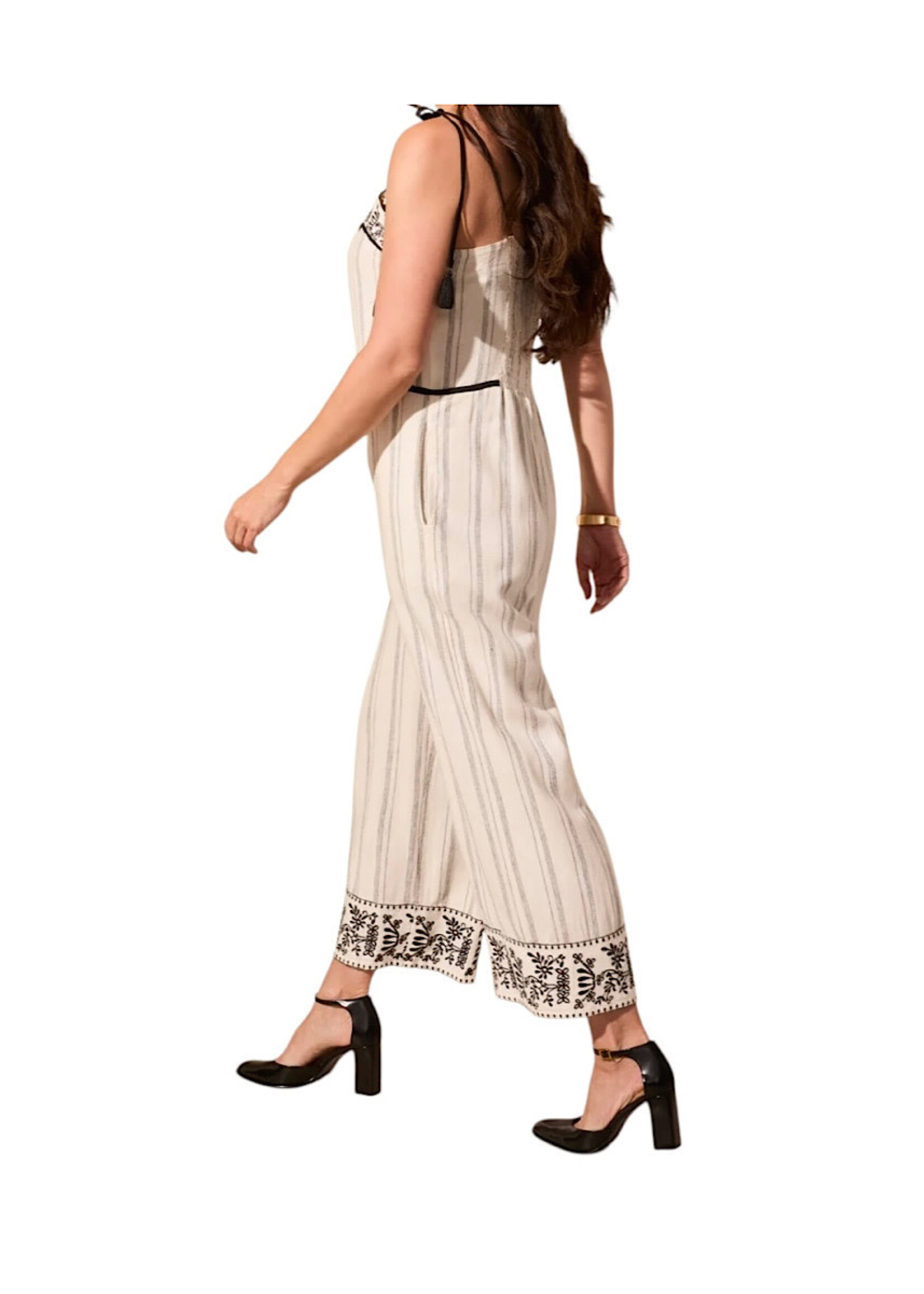 Tribal Embroidered Striped Wide Leg Jumpsuit Small