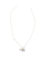 2 Unic Gold Bow w/Diamond Pearl Chain Necklace