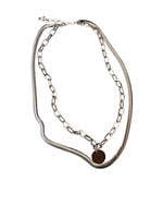 Double Chain Paper Clip + Snake with Pendant Necklace