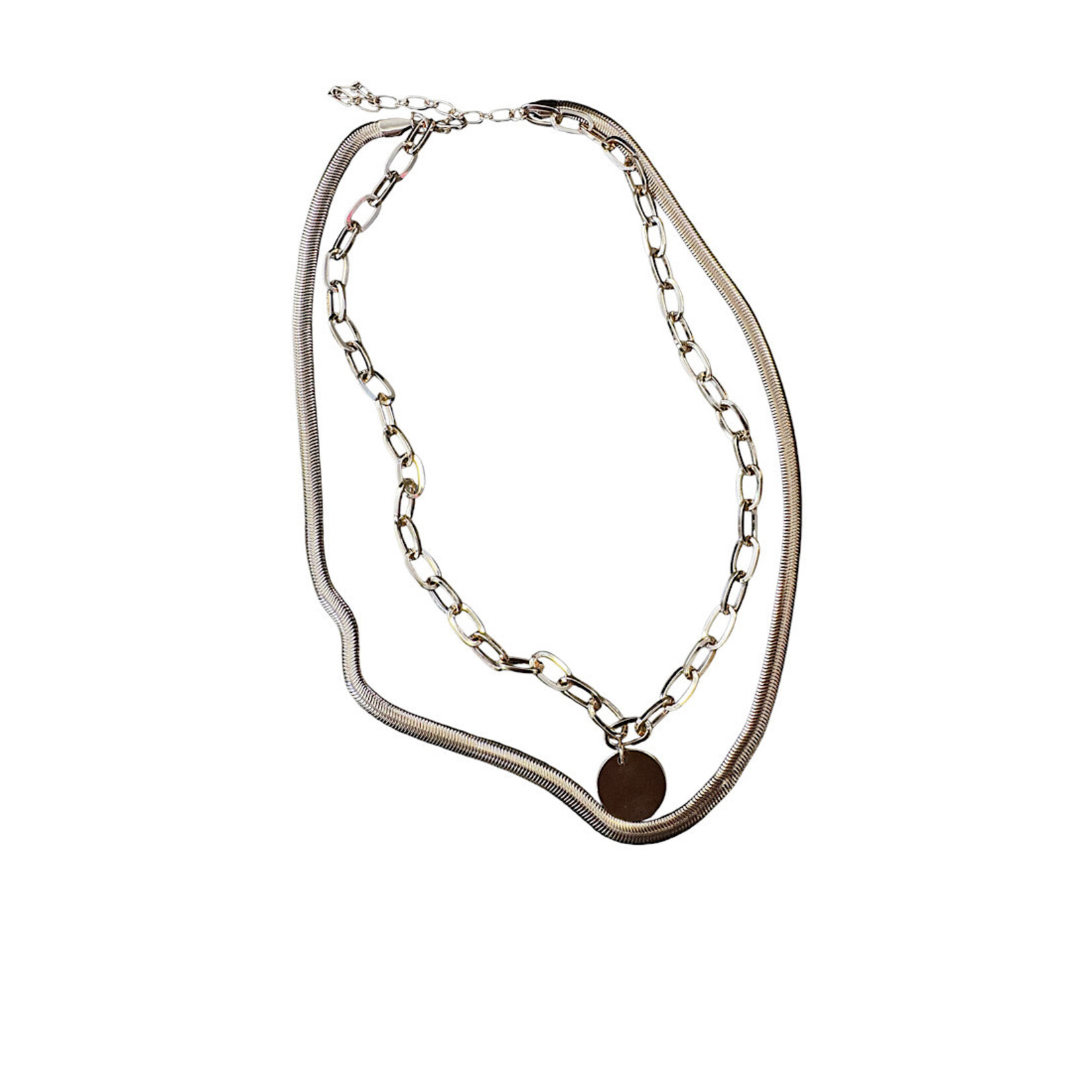 Double Chain Paper Clip + Snake with Pendant Necklace