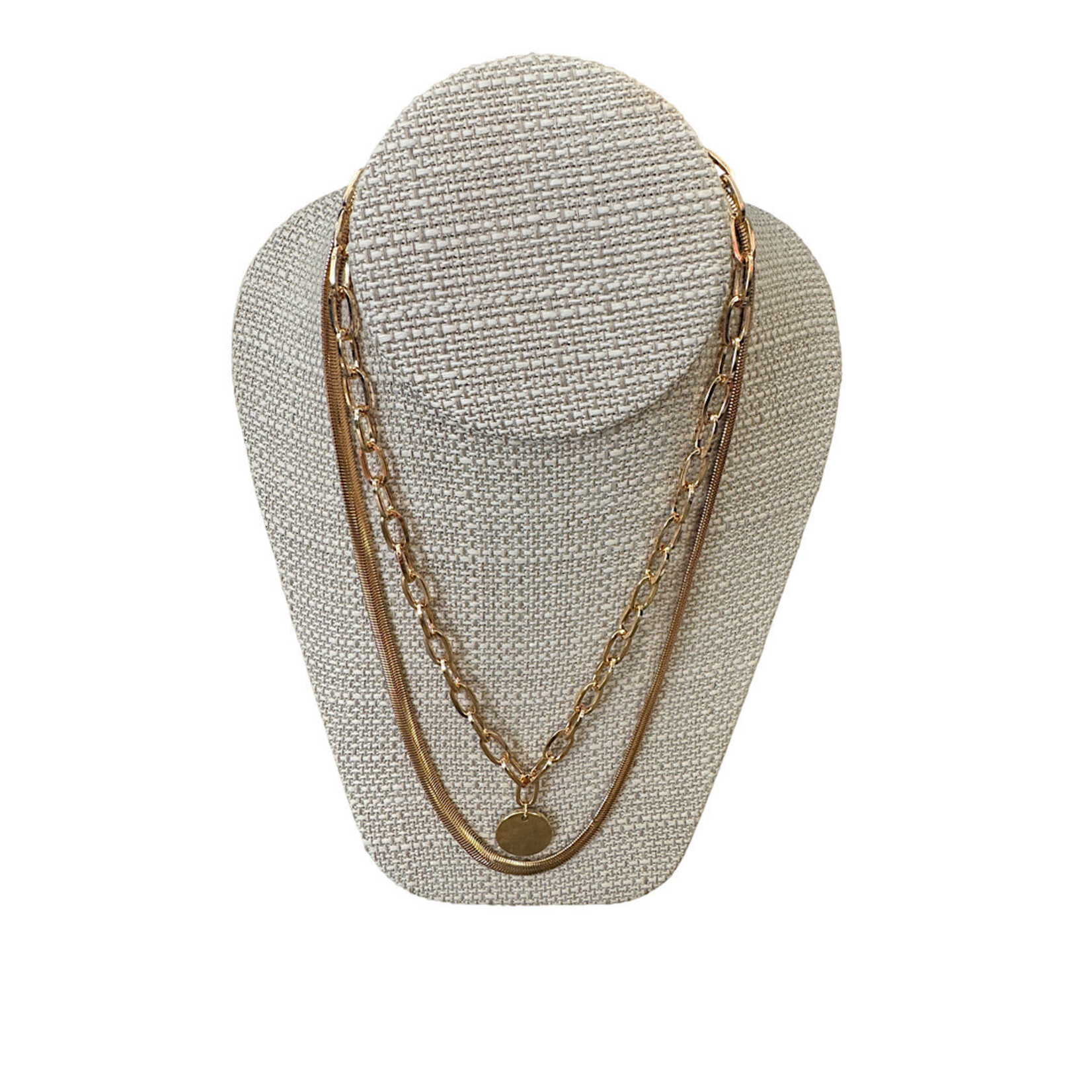 Double Chain Paper Clip + Snake with Pendant Necklace