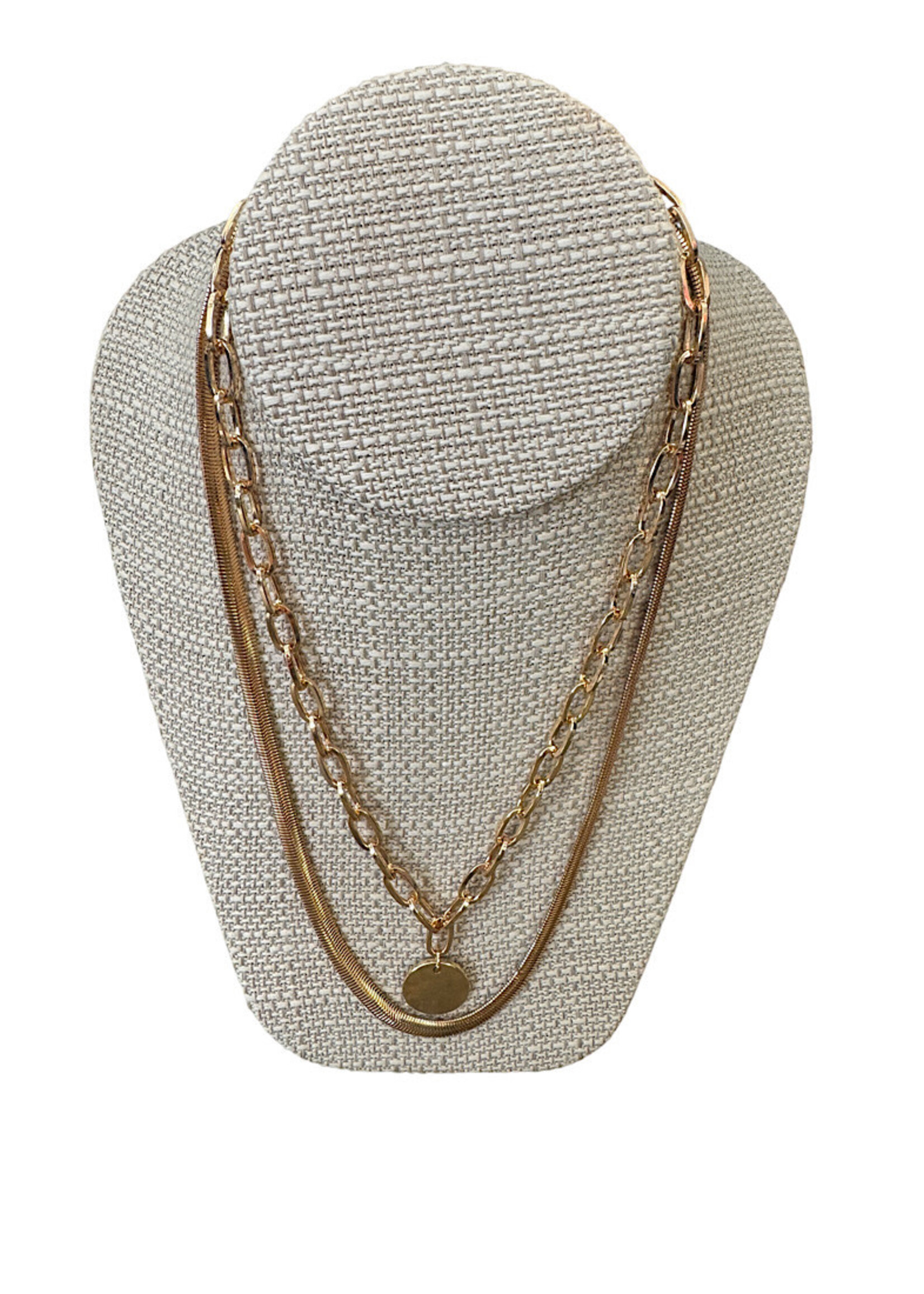 Double Chain Paper Clip + Snake with Pendant Necklace