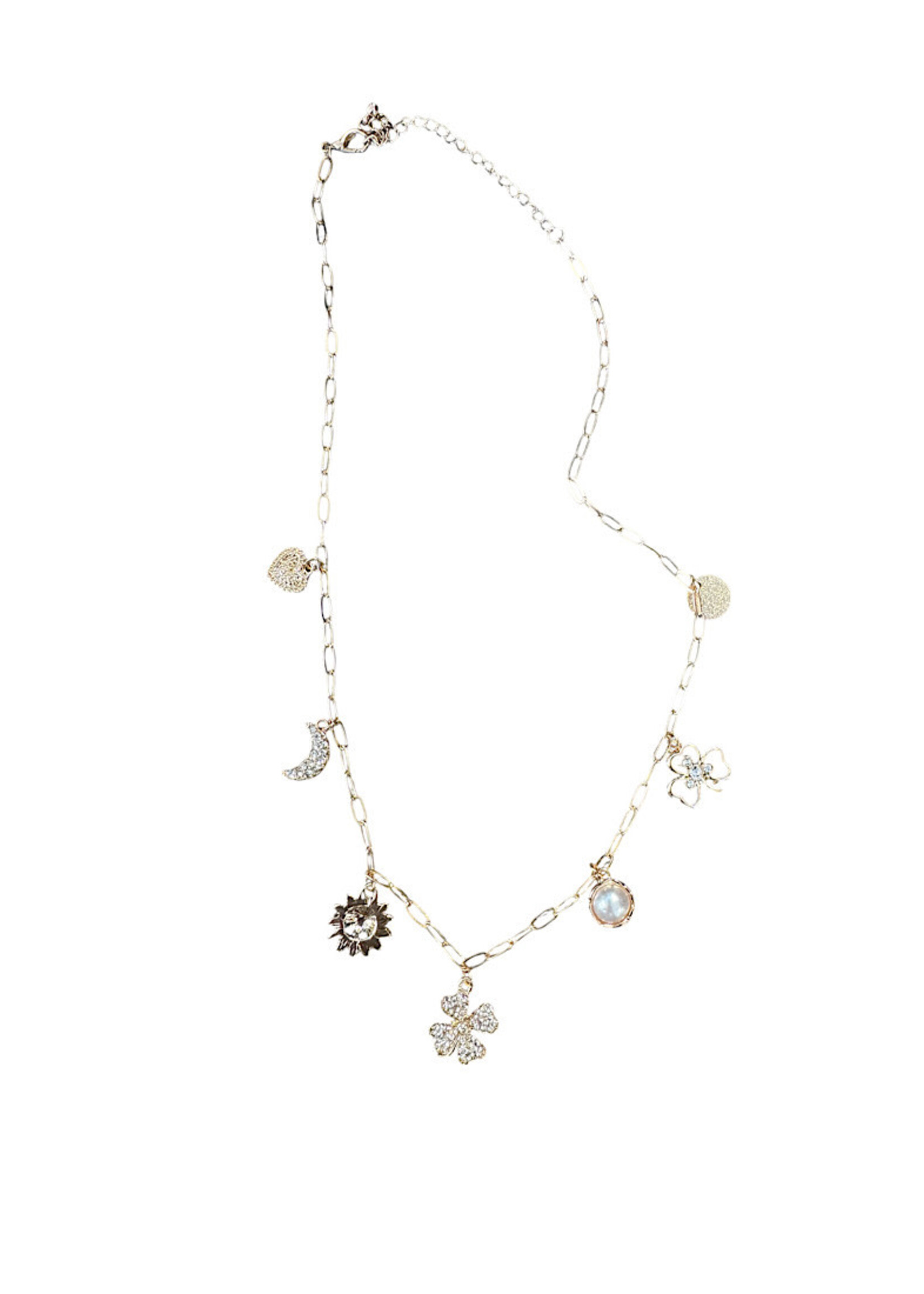 Gold Clover Rhinestone Charm Necklace