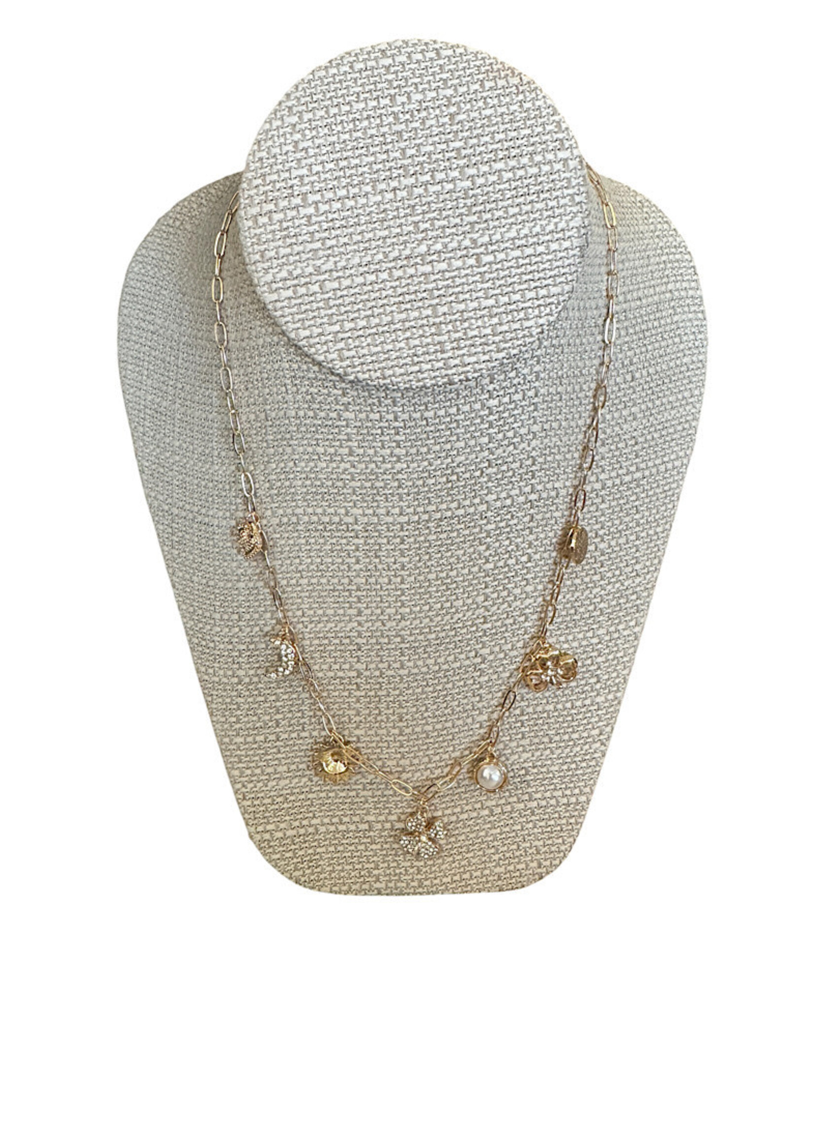 Gold Clover Rhinestone Charm Necklace
