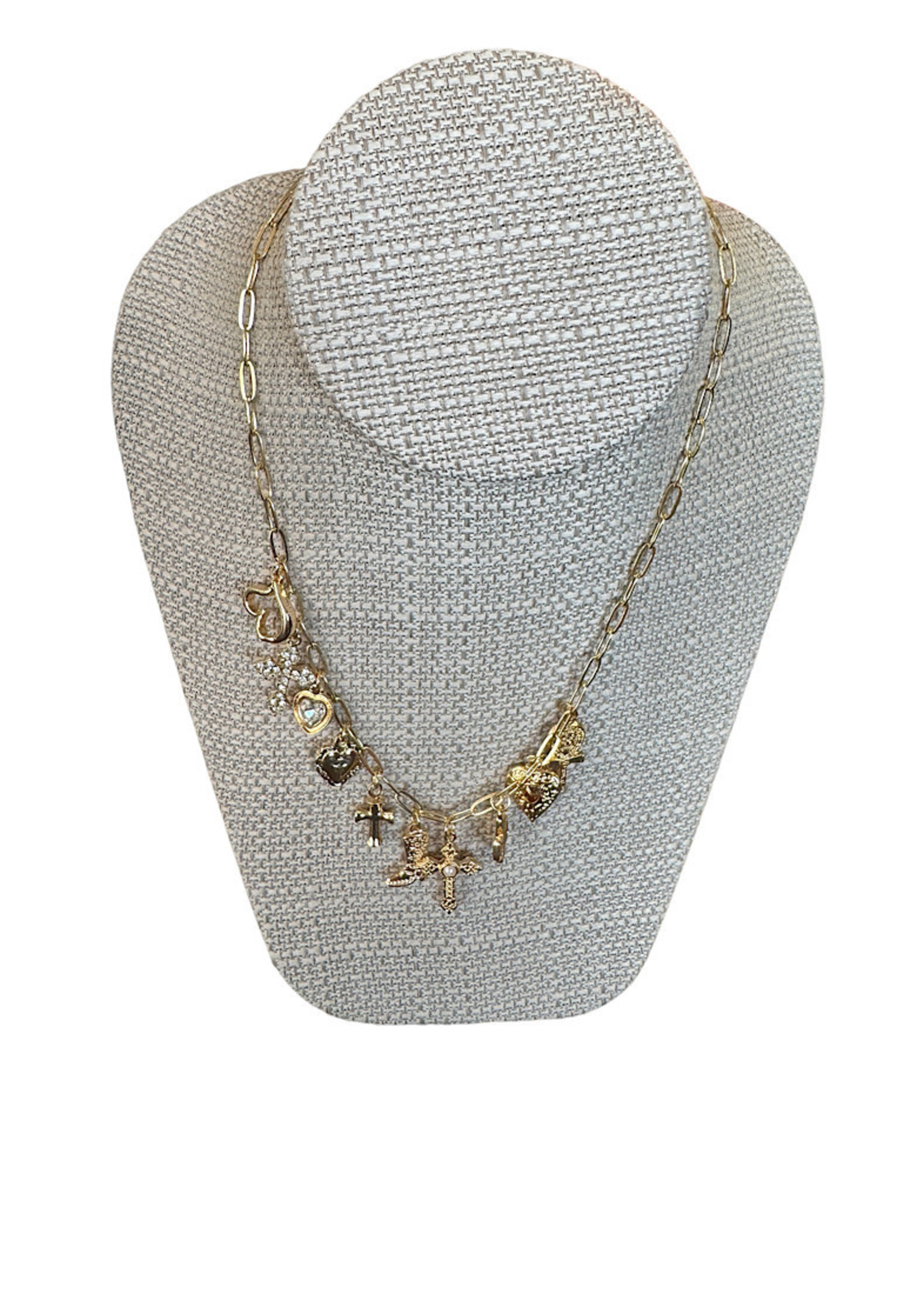 Gold Cross & Heart Charm Necklace