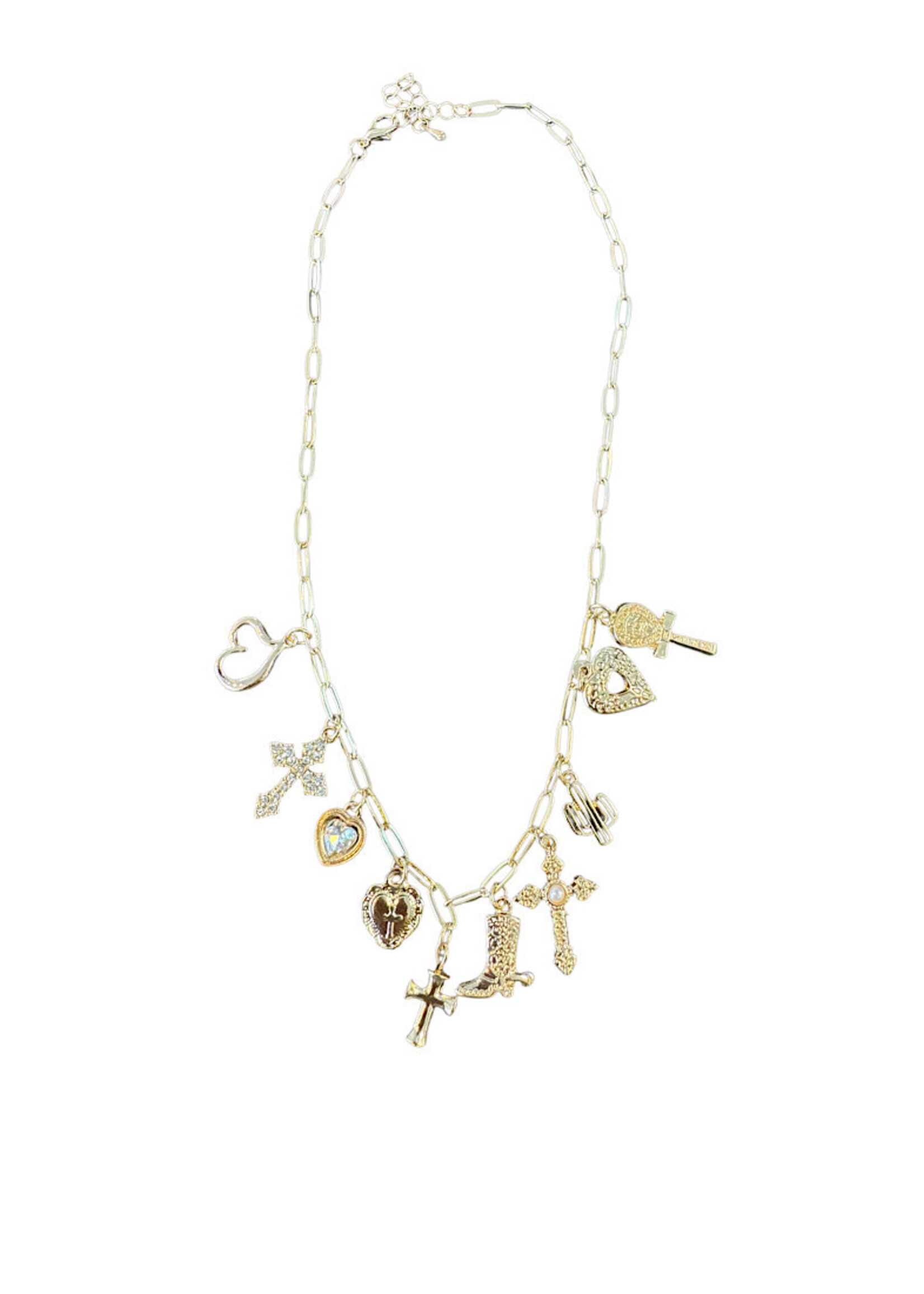 Gold Cross & Heart Charm Necklace