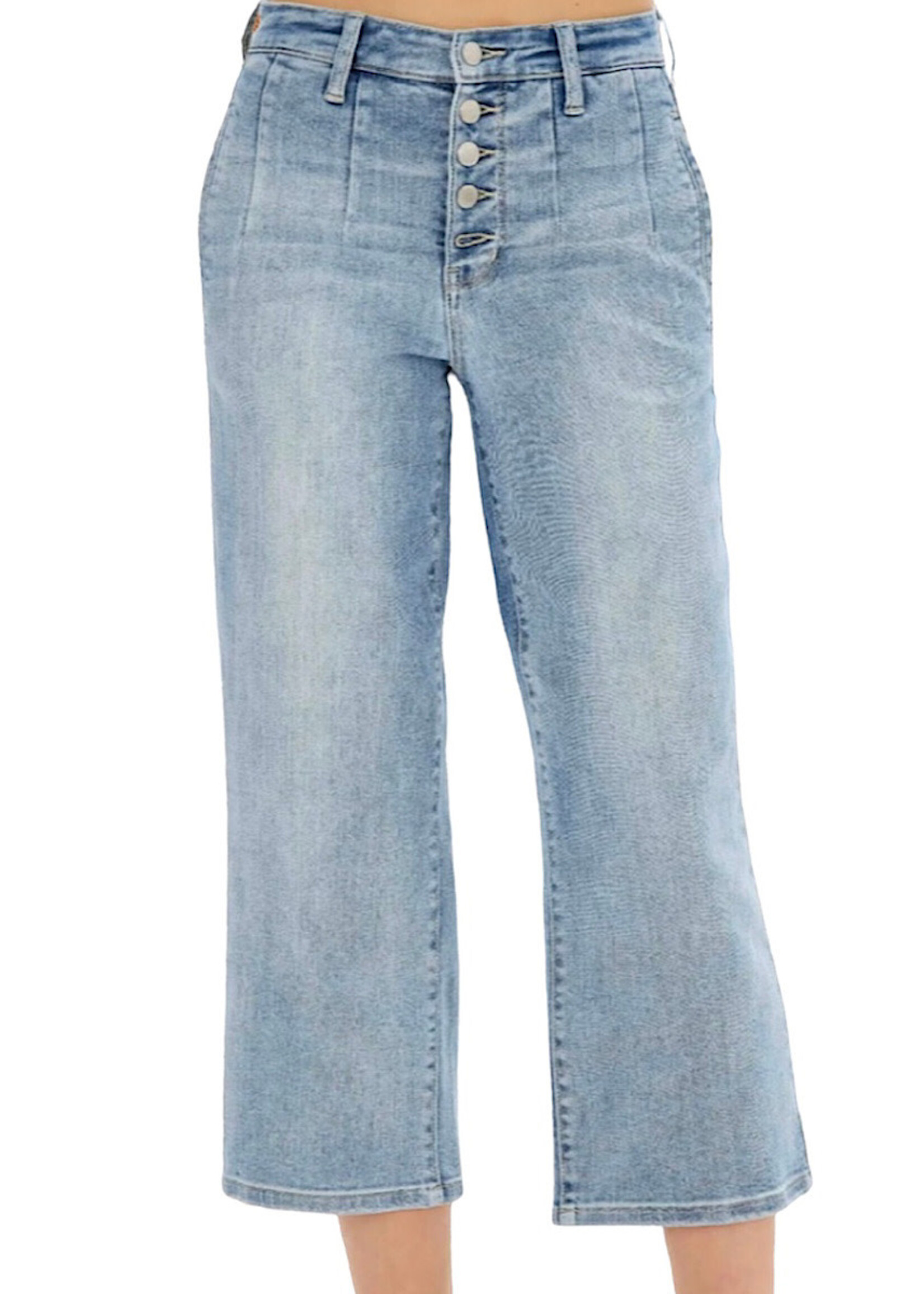 Judy Blue JB82477 HW Button Fly Vintage Wash Cropped Wide Leg