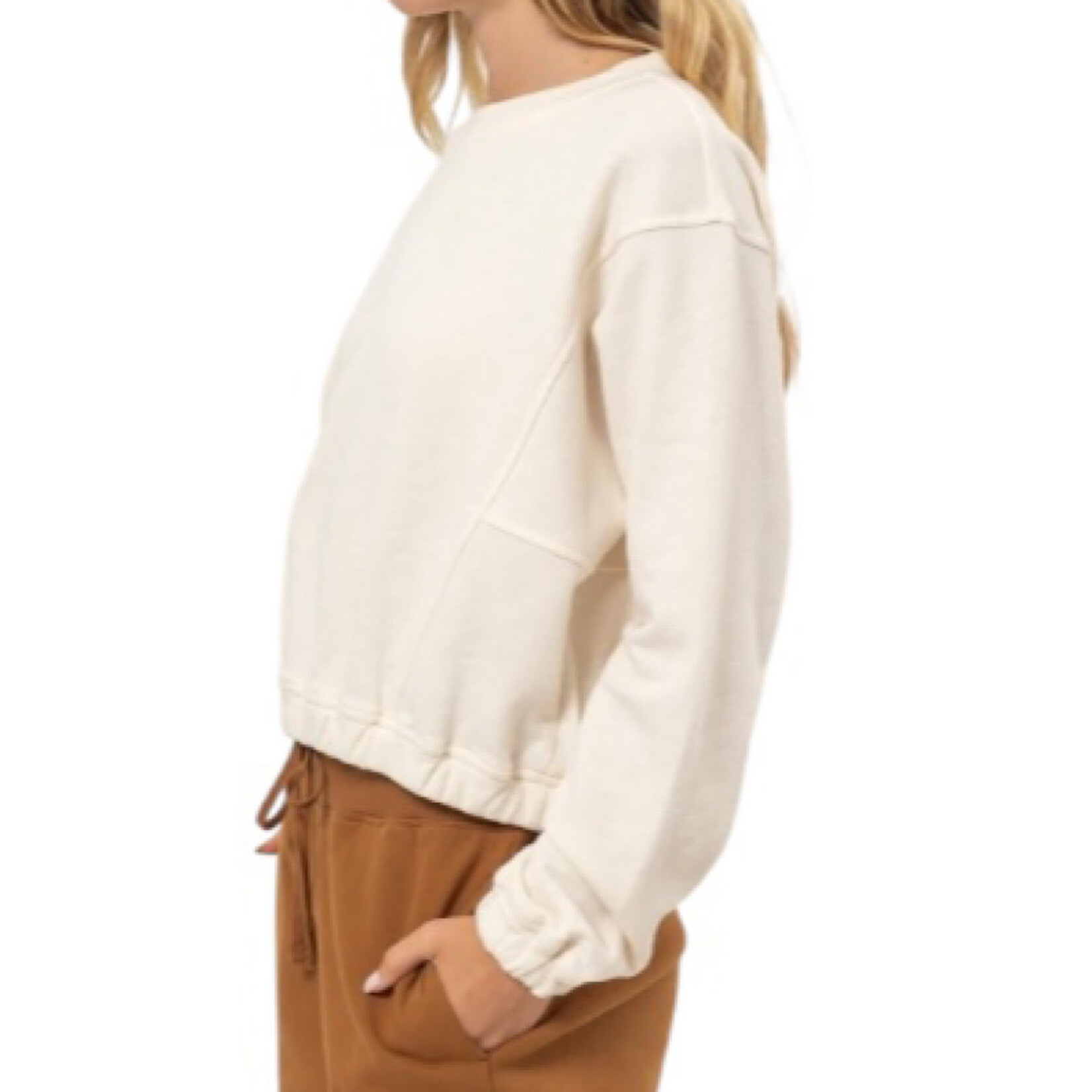 Cream Cropped Pullover Sweatshirt