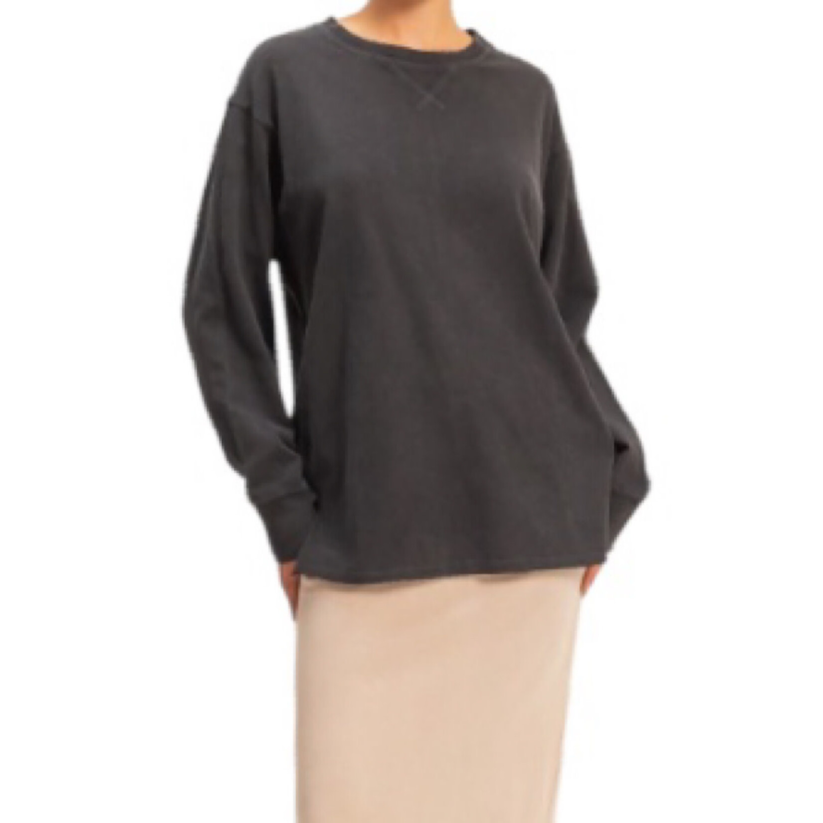 Black Mineral Wash Drop Shoulder Long Sleeve T-Shirt